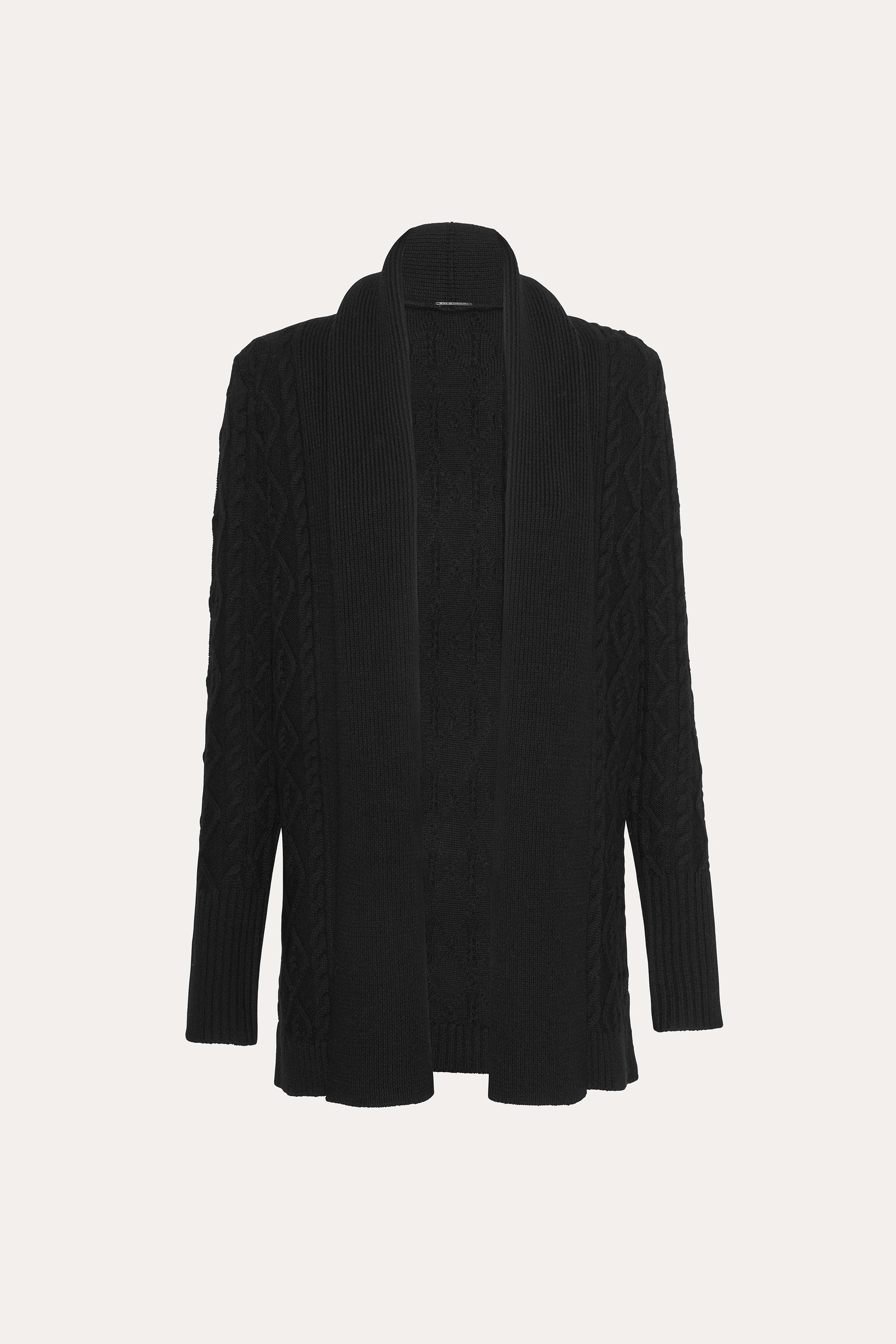 Elie Tahari Cable Knit Cardigan kardigan czarny merino