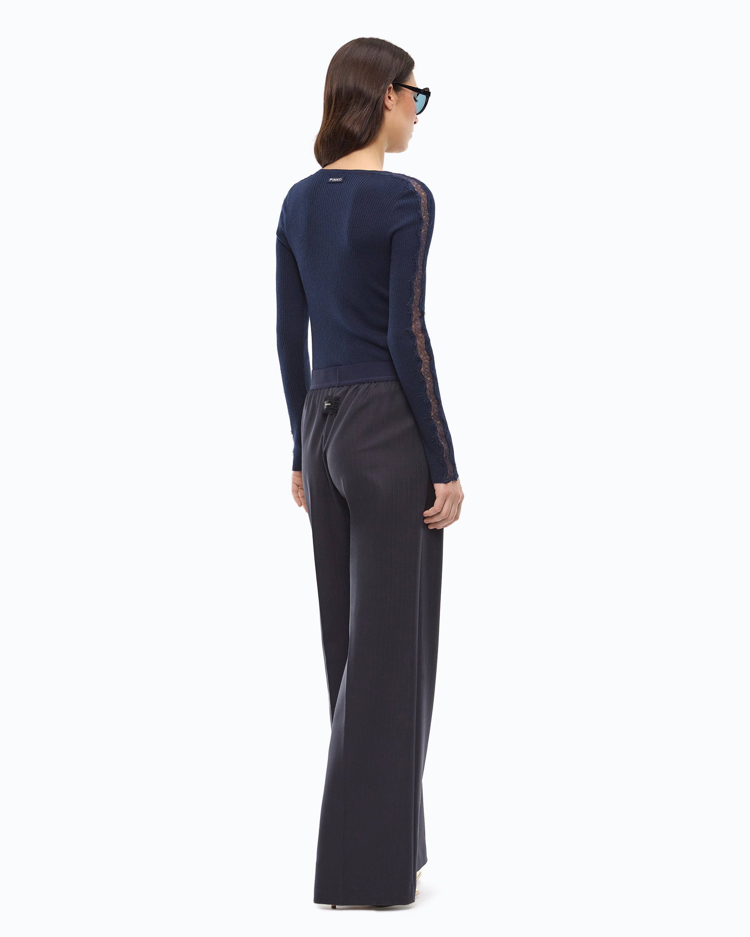 Pinko Copenaghen Sweater sweter niebieski koronka