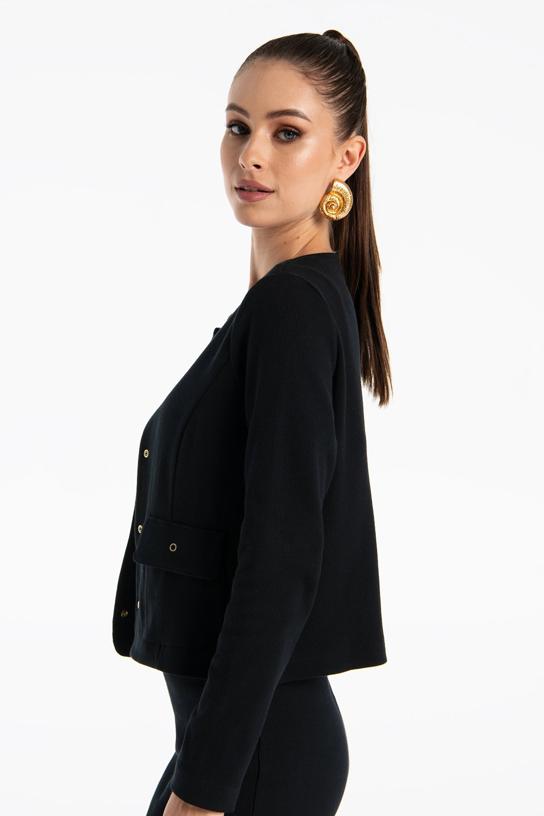 Nudyess Peony żakiet Black prążkowany kieszenie