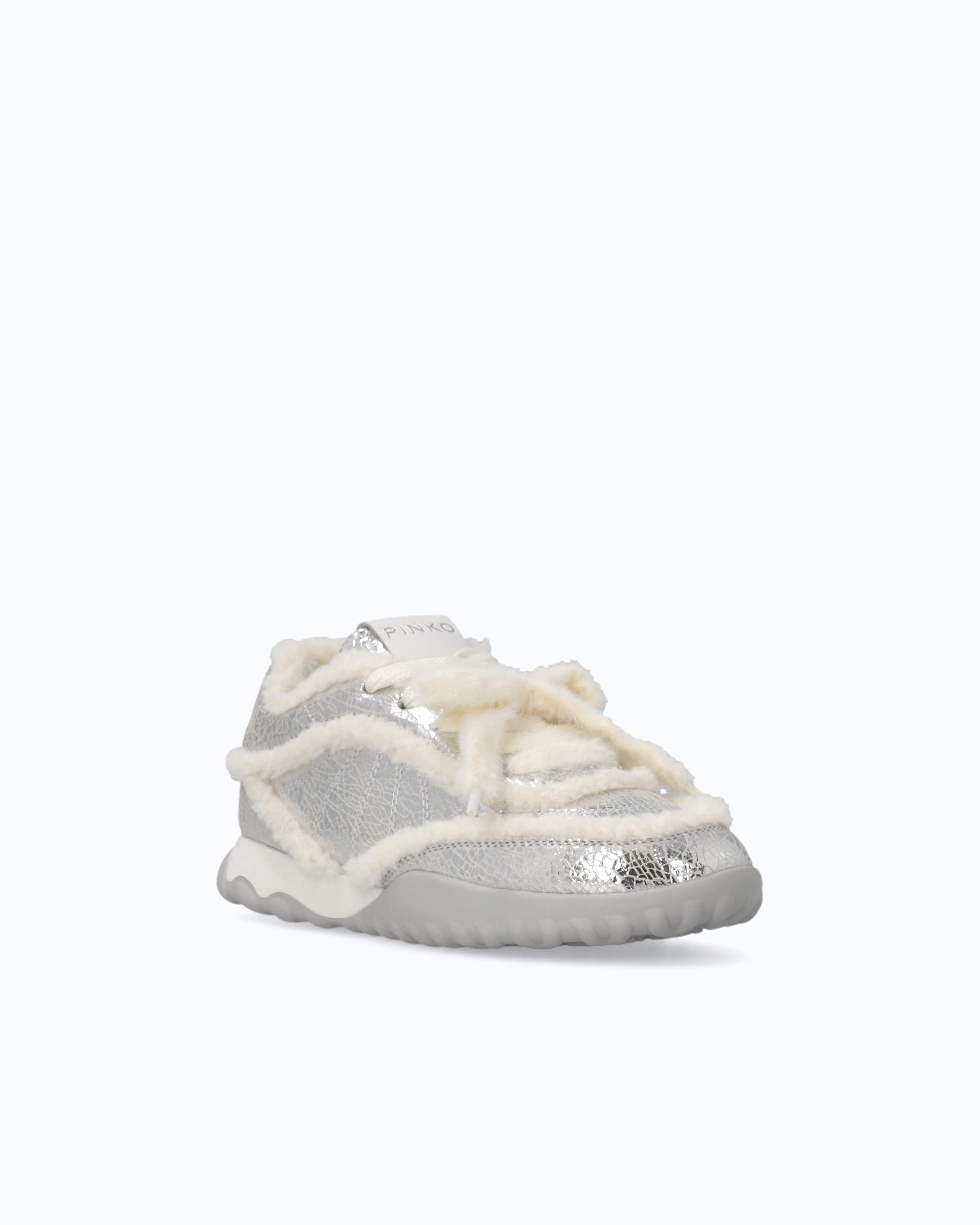 Pinko Gea 02 sneakersy skórzane szare futerko
