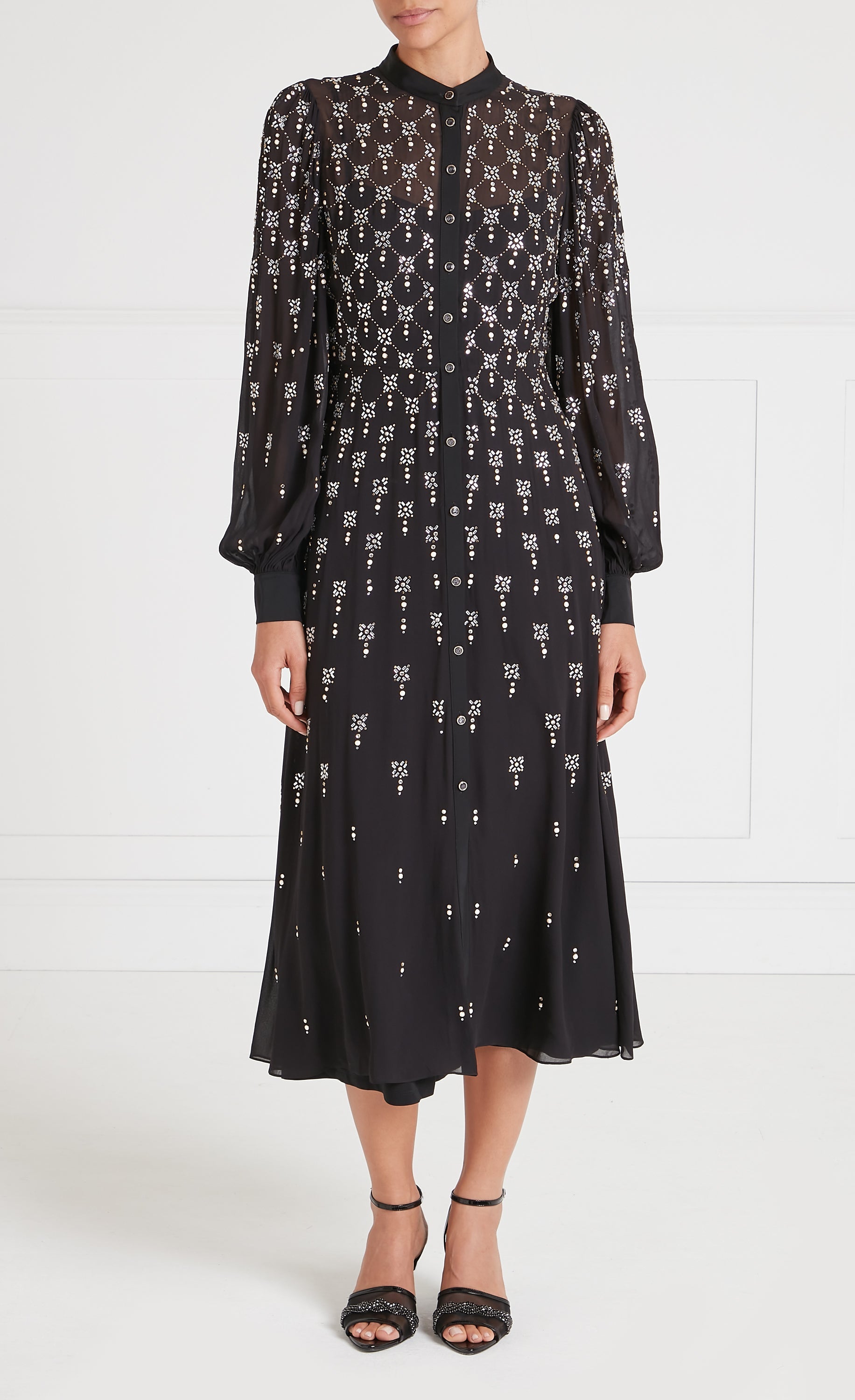Temperley London Gallantry Shirt Dress sukienka czarna midi haft