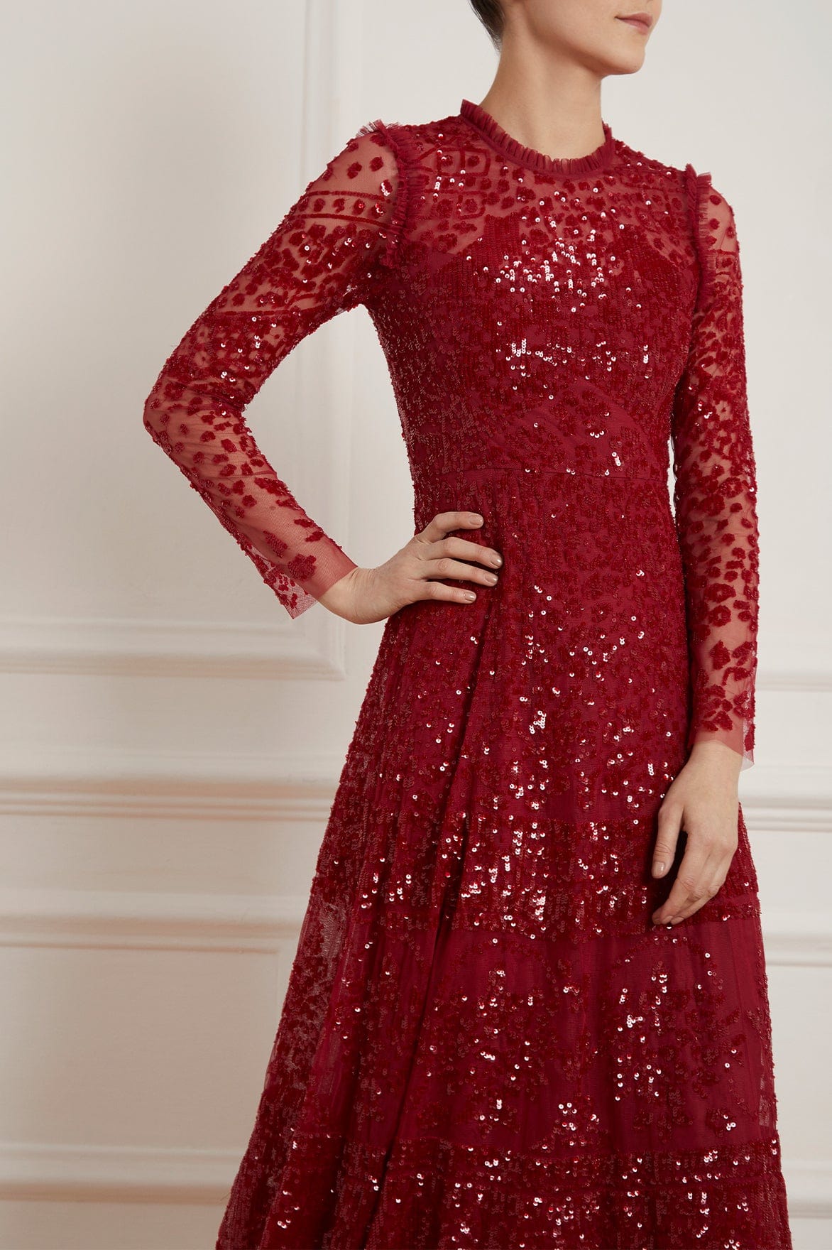 Needle & Thread Aurora Ballerina Dress sukienka czerwona koronkowa