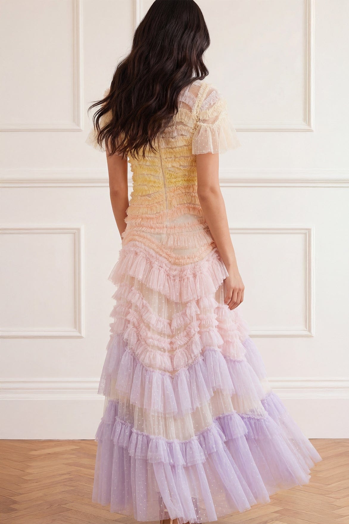 Needle & Thread Wild Rose Ombre Short Sleeve Gown suknia Multi tiulowa