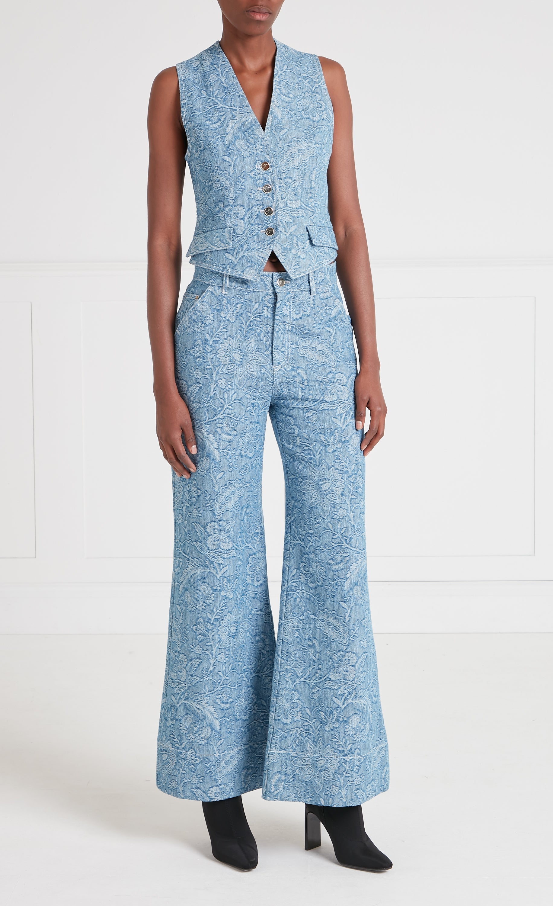Temperley Francis kamizelka jeansowa Washed Blue kwiatowa