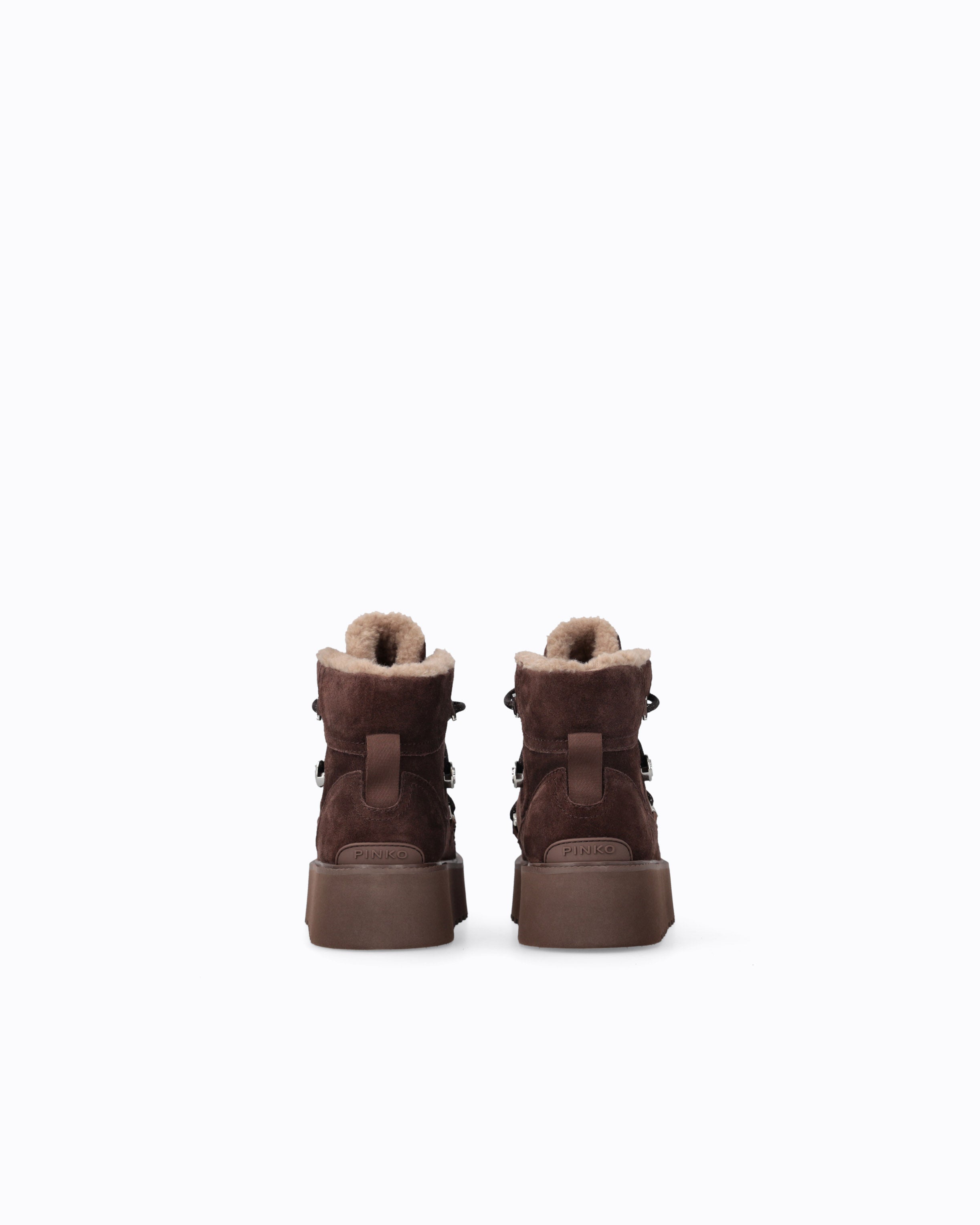 Pinko Martina 01 botki zamszowe brązowe futro 11 cm