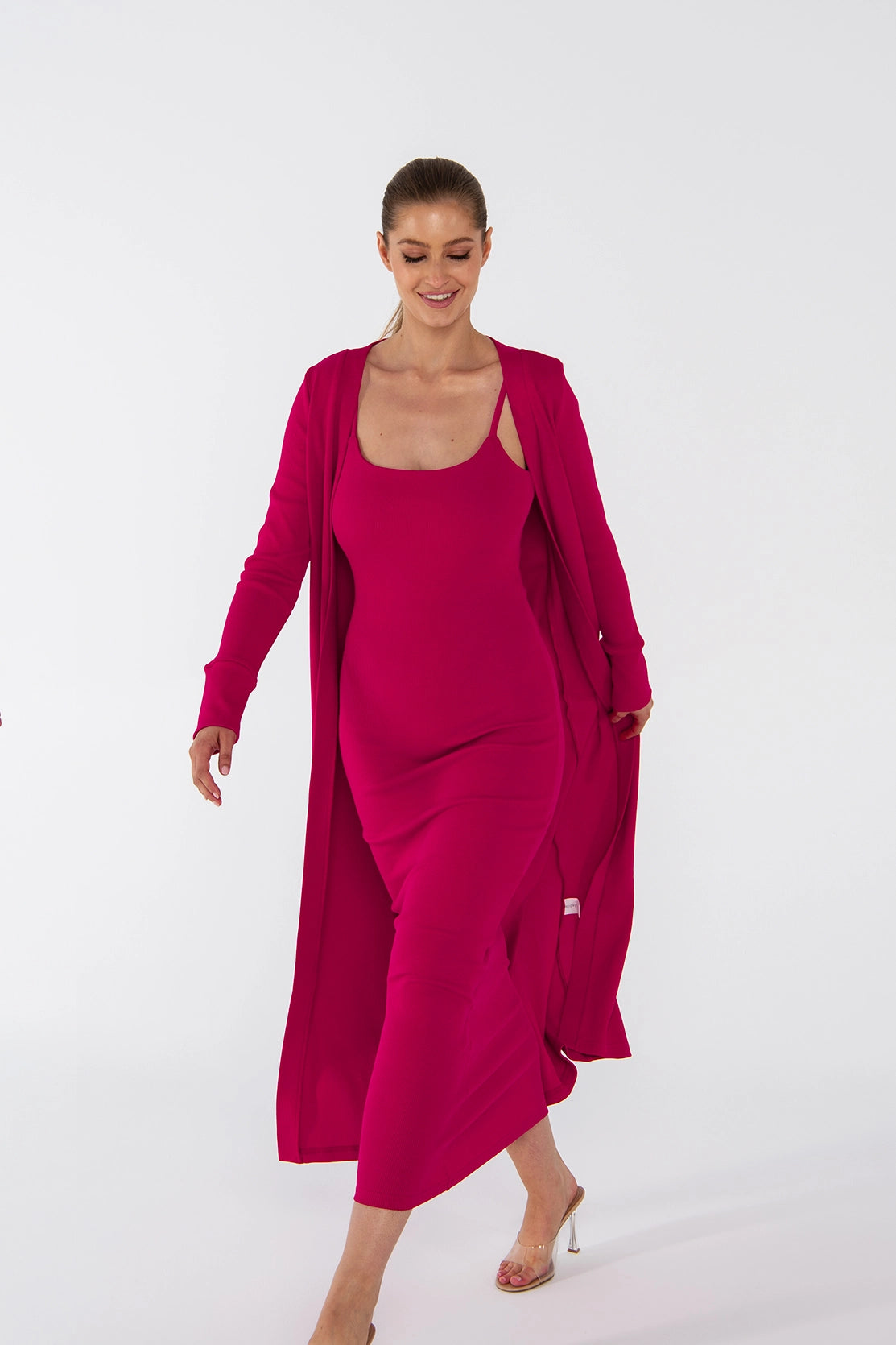 Nudyess Lily kardigan długi magenta prążkowany