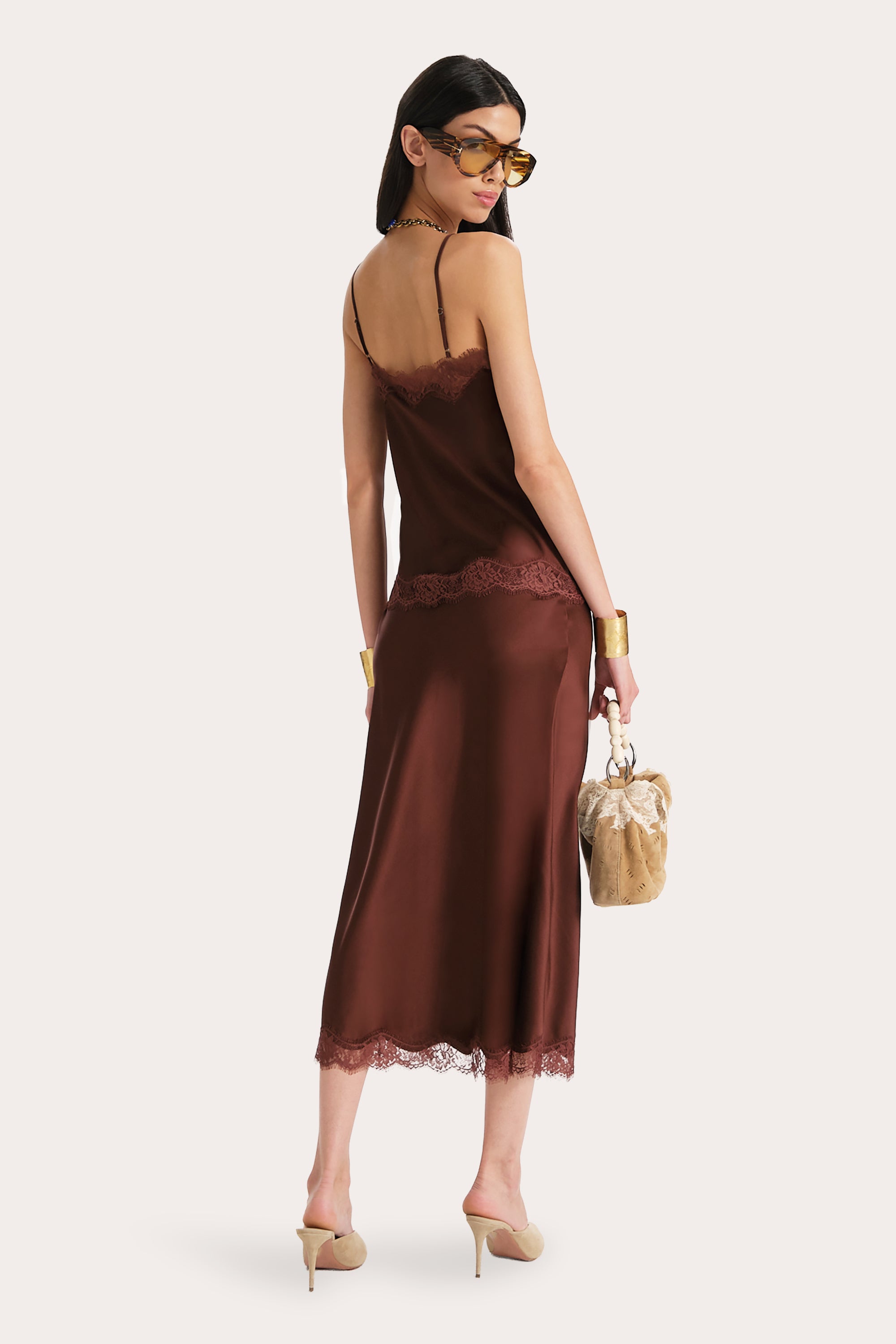 Elie Tahari Brooke spódnica jedwabna Bitter Chocolate midi
