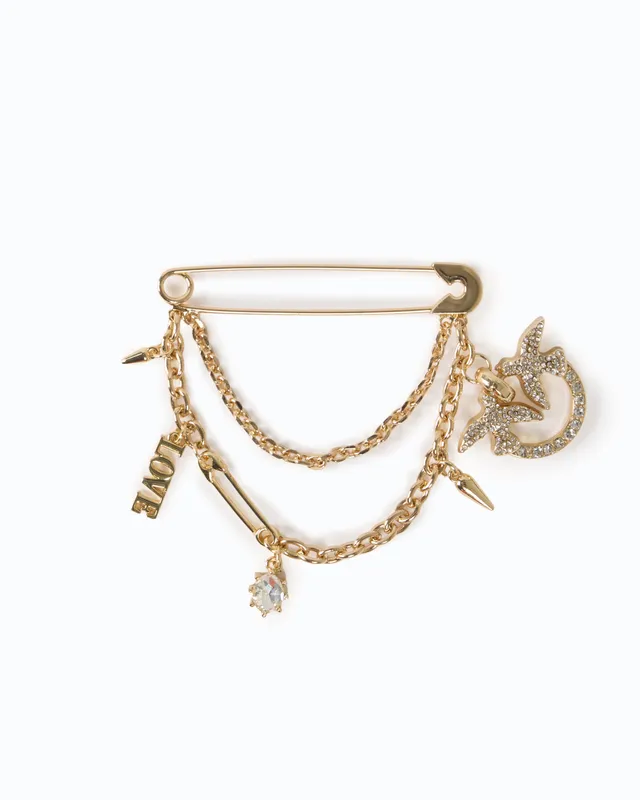 Pinko Brooch Metal broszka łańcuszek Love kryształki