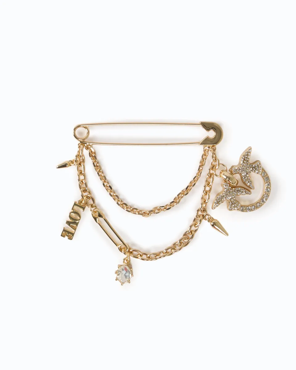 Pinko Brooch Metal broszka łańcuszek Love kryształki