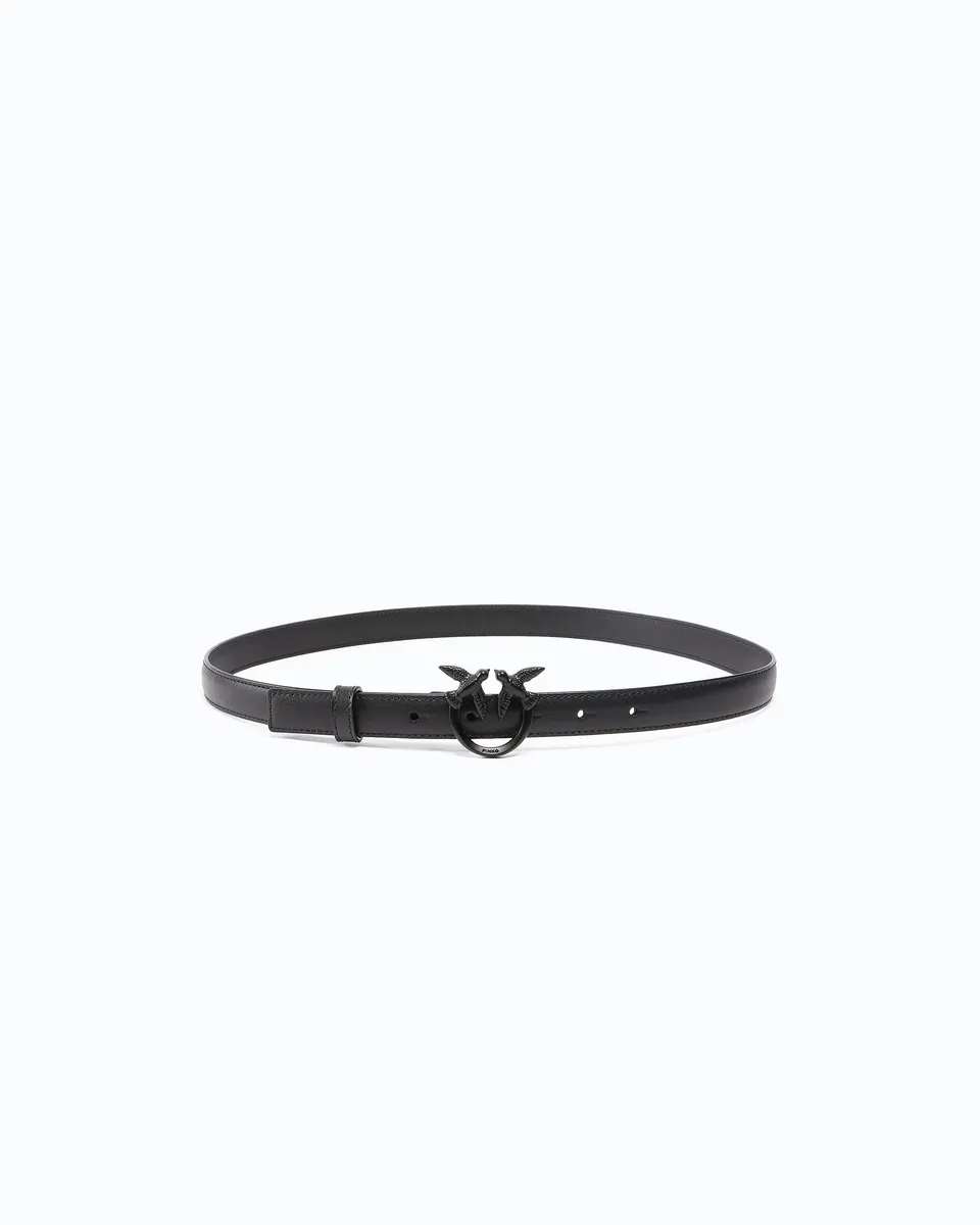 Pinko Love Birds Thin pasek skórzany 2 cm czarny