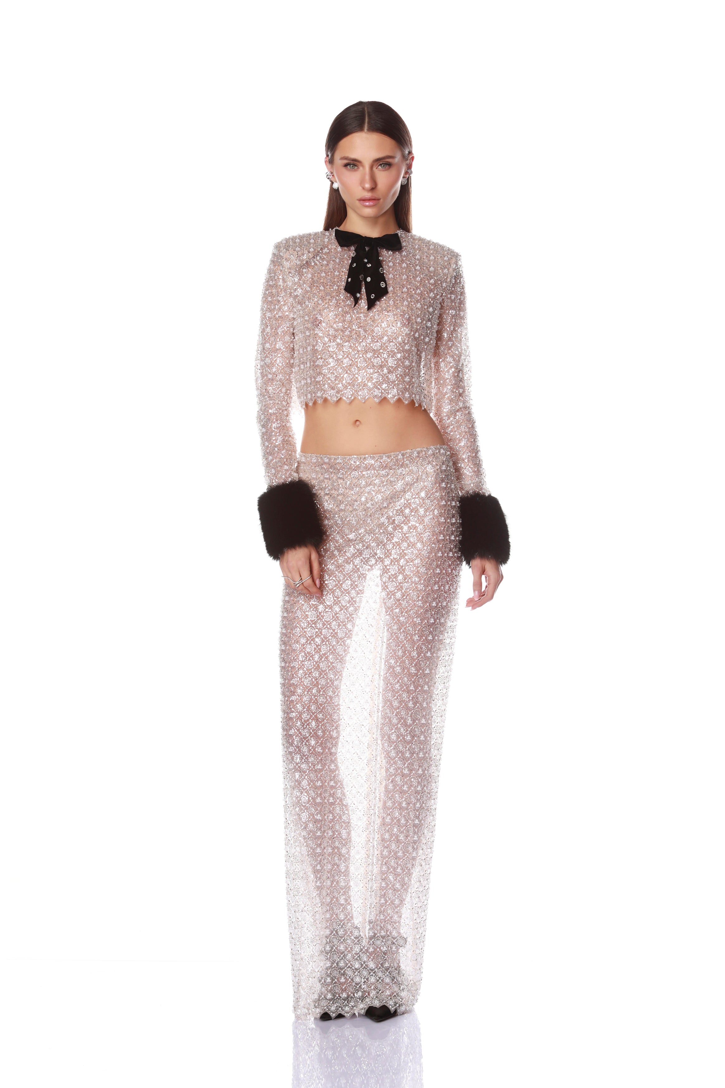 Bronx and Banco Embellished spódnica wieczorowa beżowa maxi
