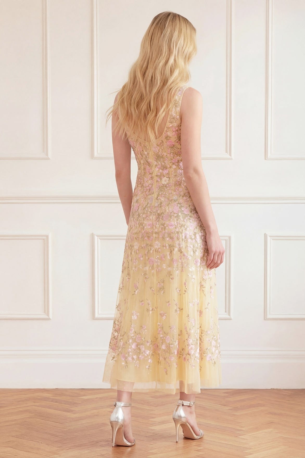 Needle & Thread Sylvia Rose Scoop Neck Ankle Gown sukienka Yellow