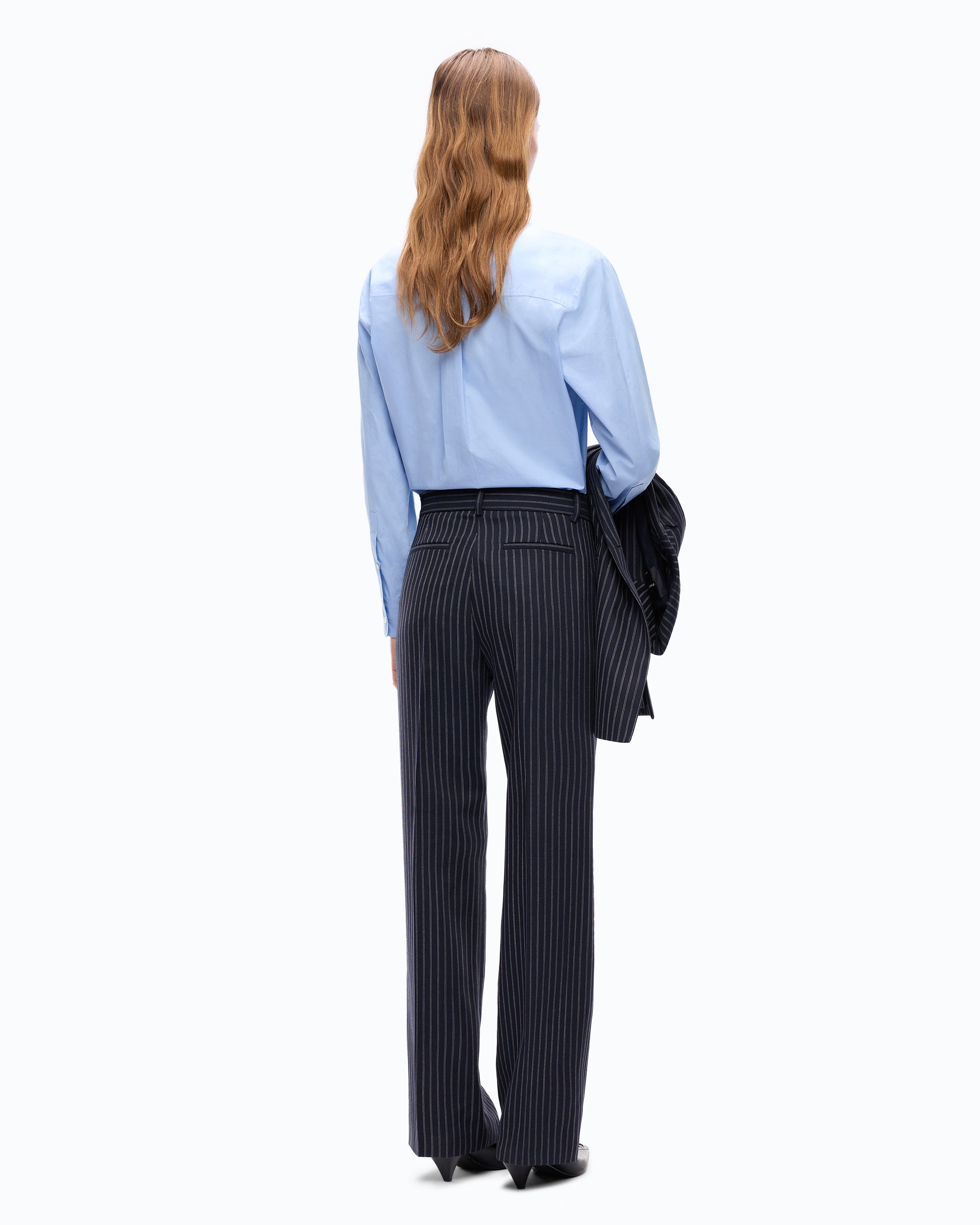 Pinko Porto Pants spodnie wełniane prążek niebieskie