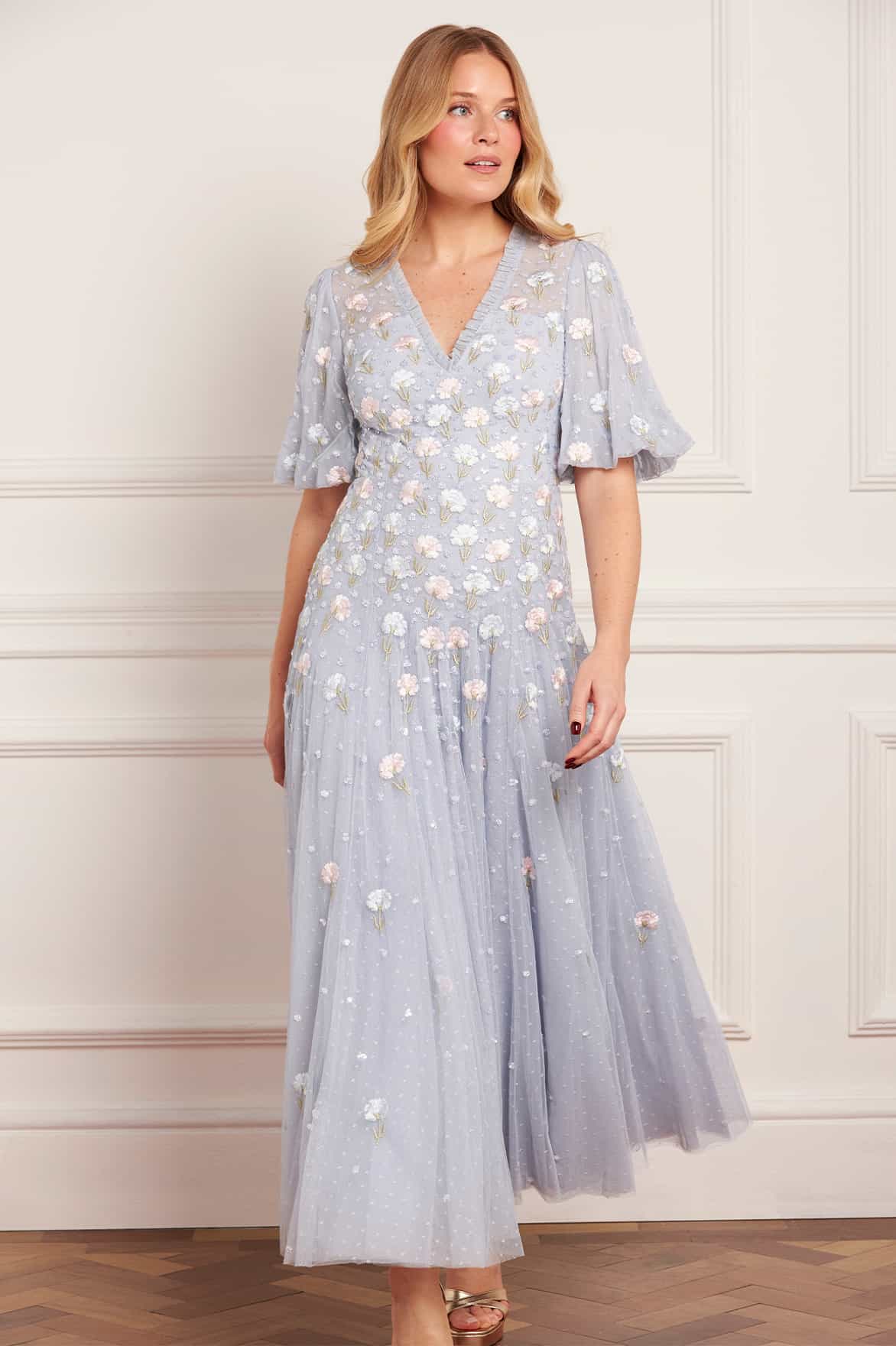 Needle & Thread Dandelion Ditsy Ankle Gown sukienka niebieska