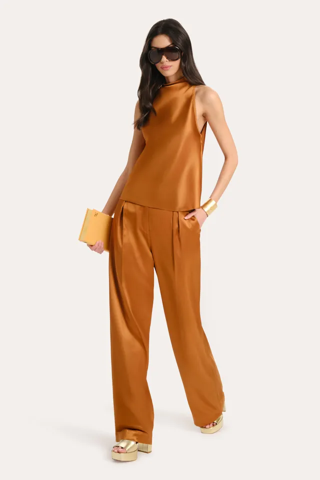 Elie Tahari Kaia spodnie satynowe szerokie Latte Bronze