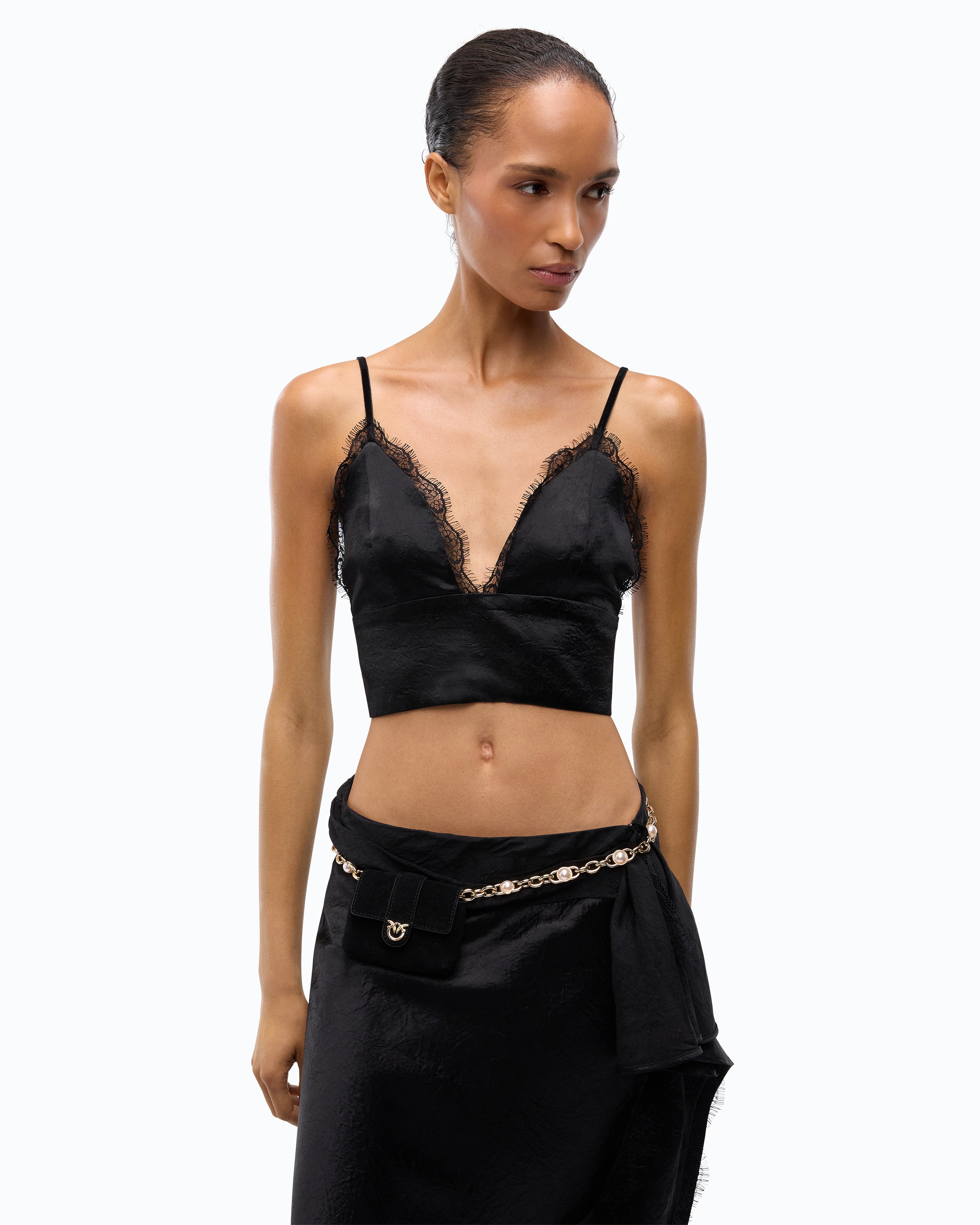 Pinko Lotus Top gorsetowy satynowy czarny
