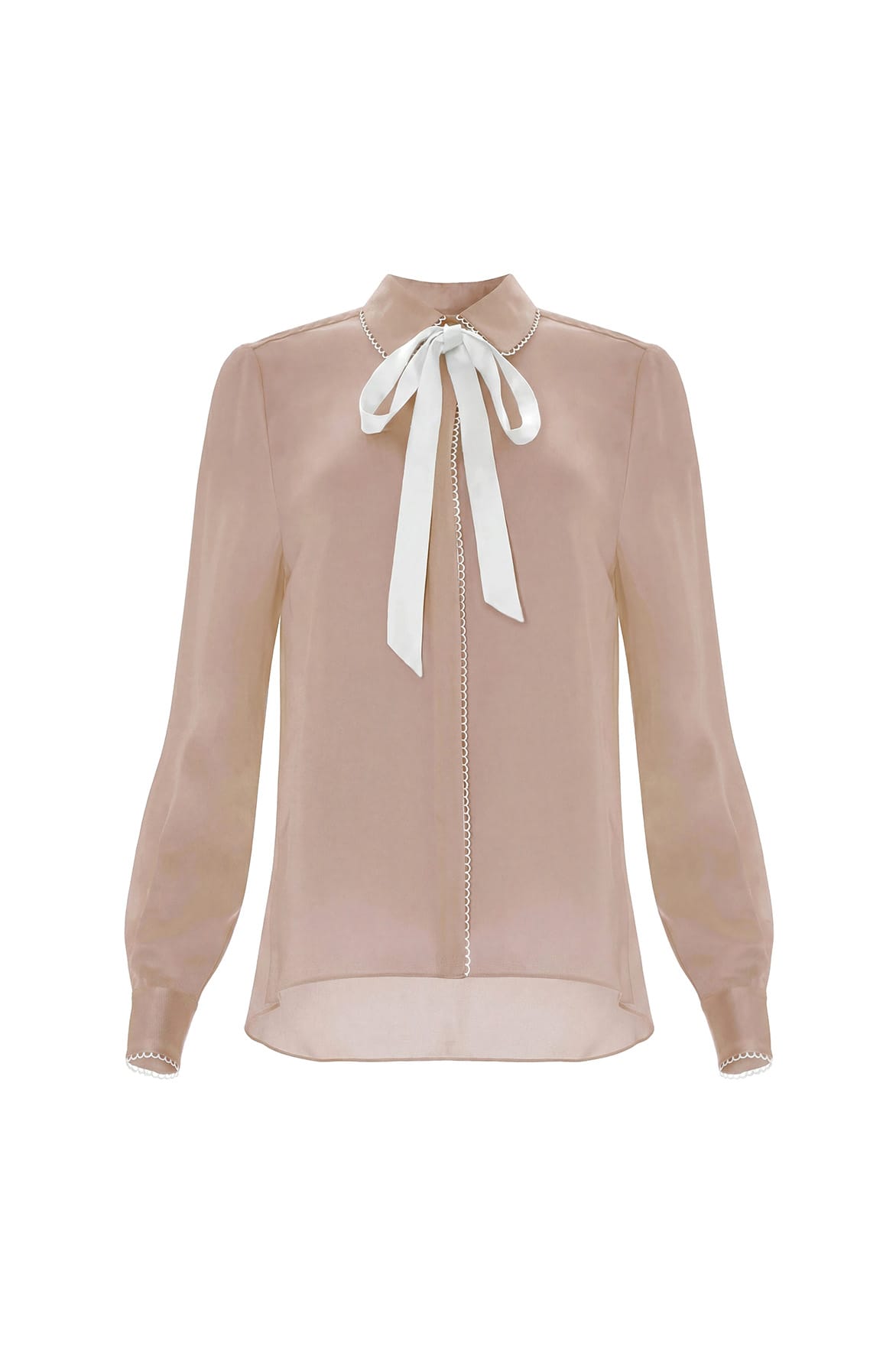 Needle & Thread Lace Trim Bow Shirt koszula Beige jedwabna