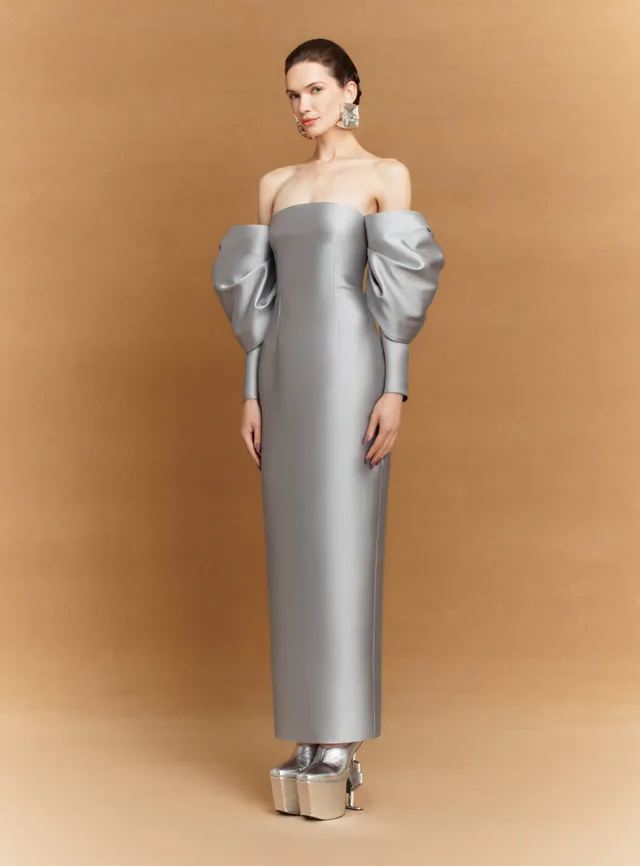 SOLACE LONDON Laylah Maxi sukienka srebrna bez ramiączek