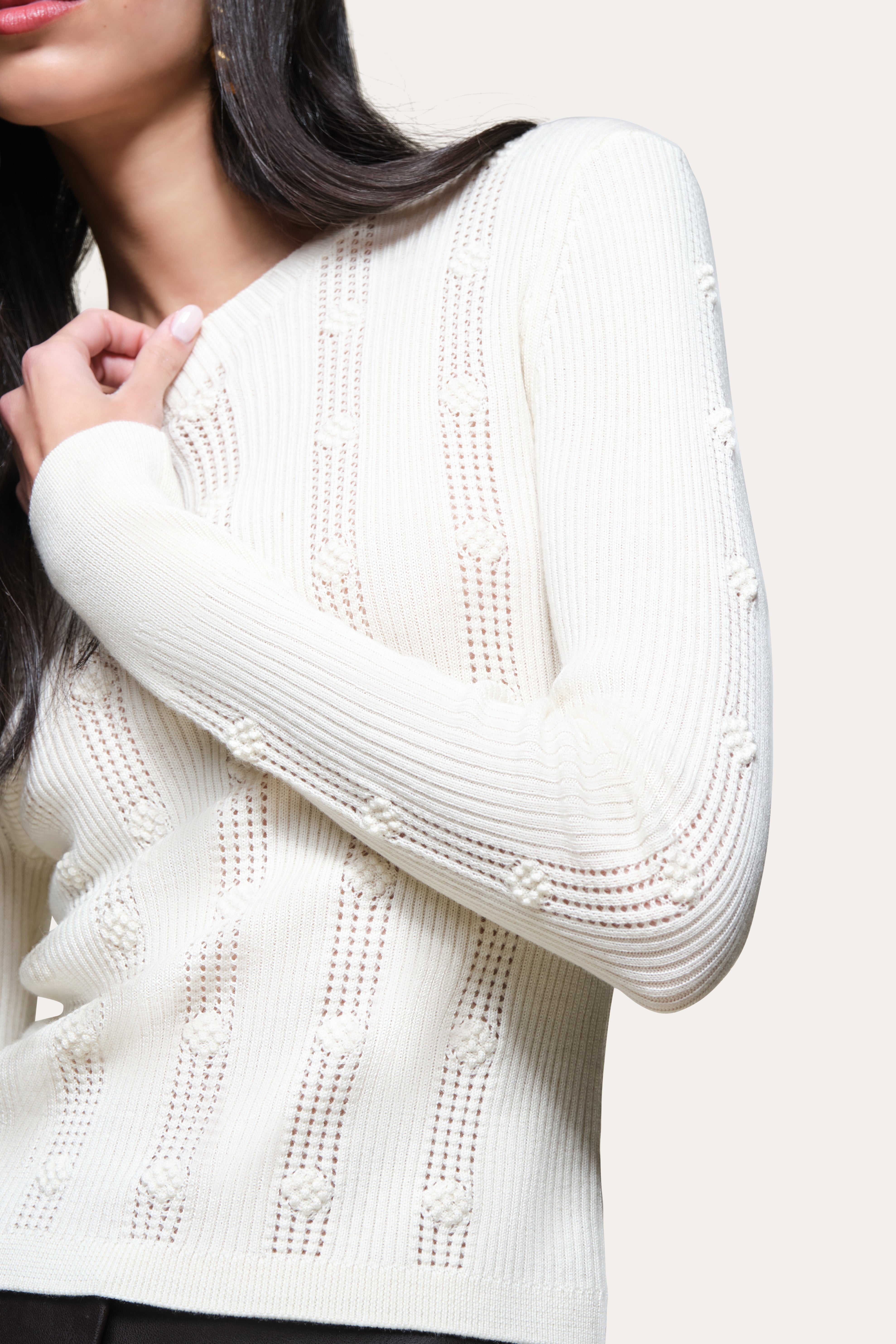 Elie Tahari sweter wełniano-jedwabny Ivory ażurowy