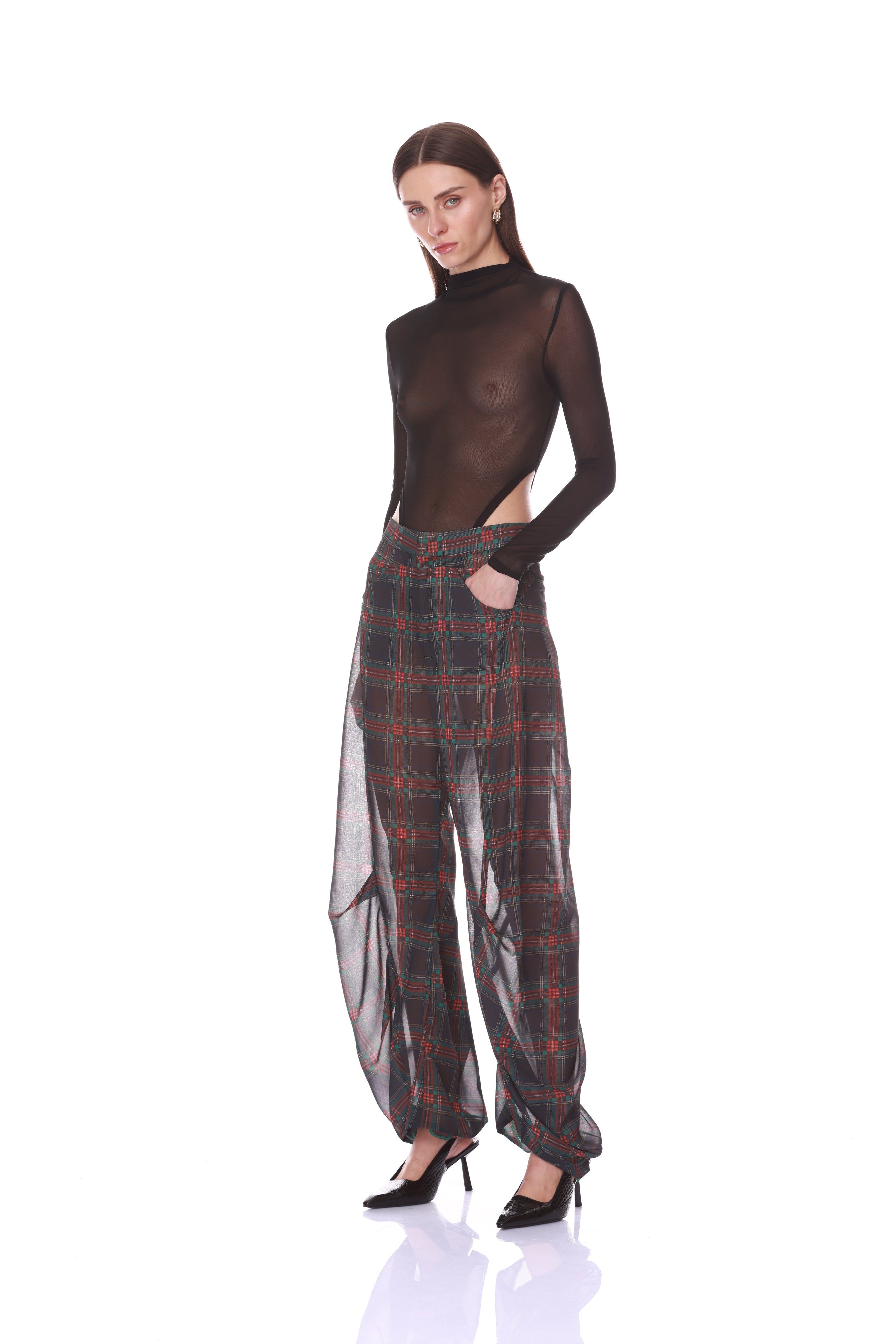 Bronx and Banco Plaid spodnie organza w kratę prześwitujące