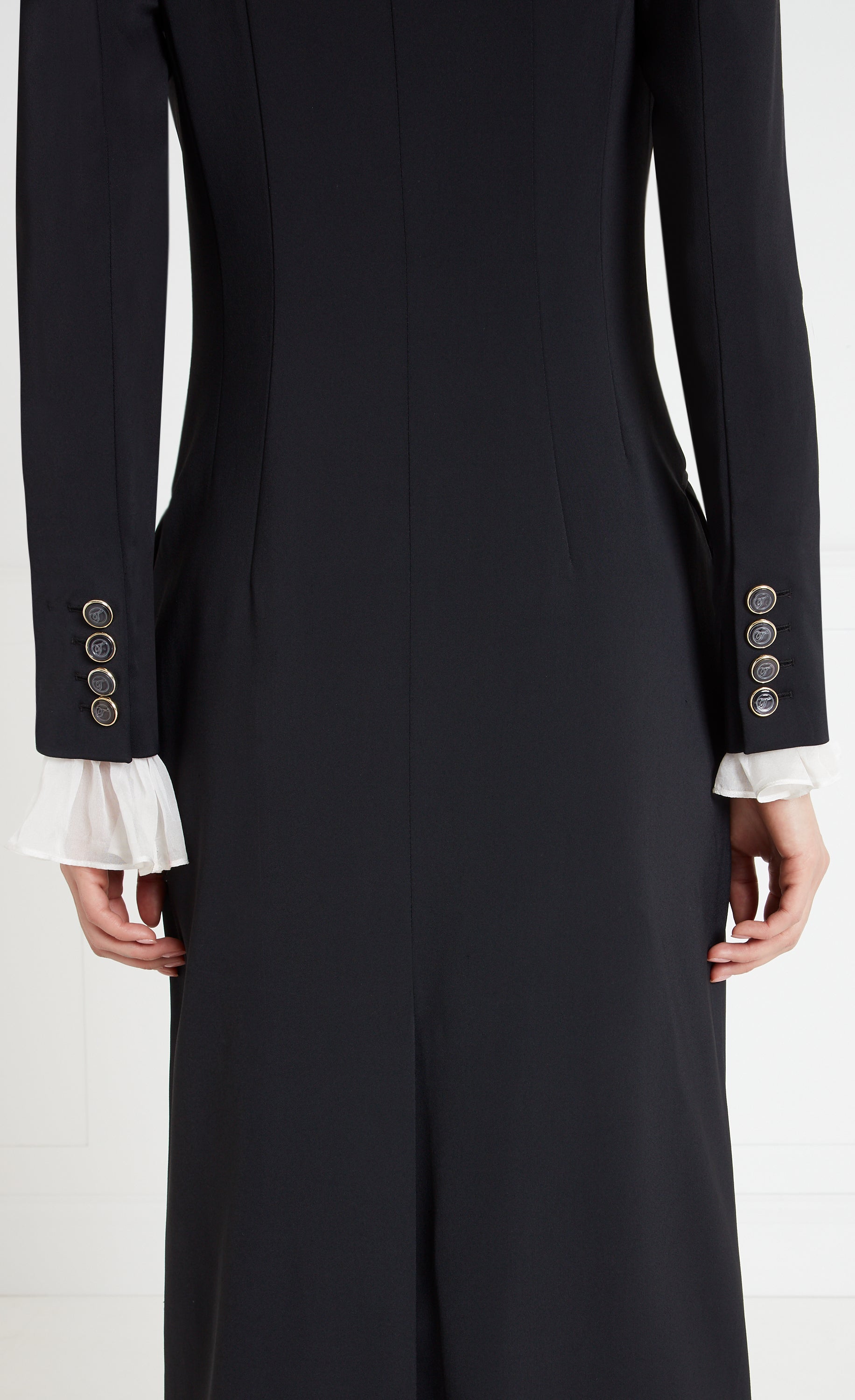 Temperley London Enzo płaszcz Black długi szalowy kołnierz
