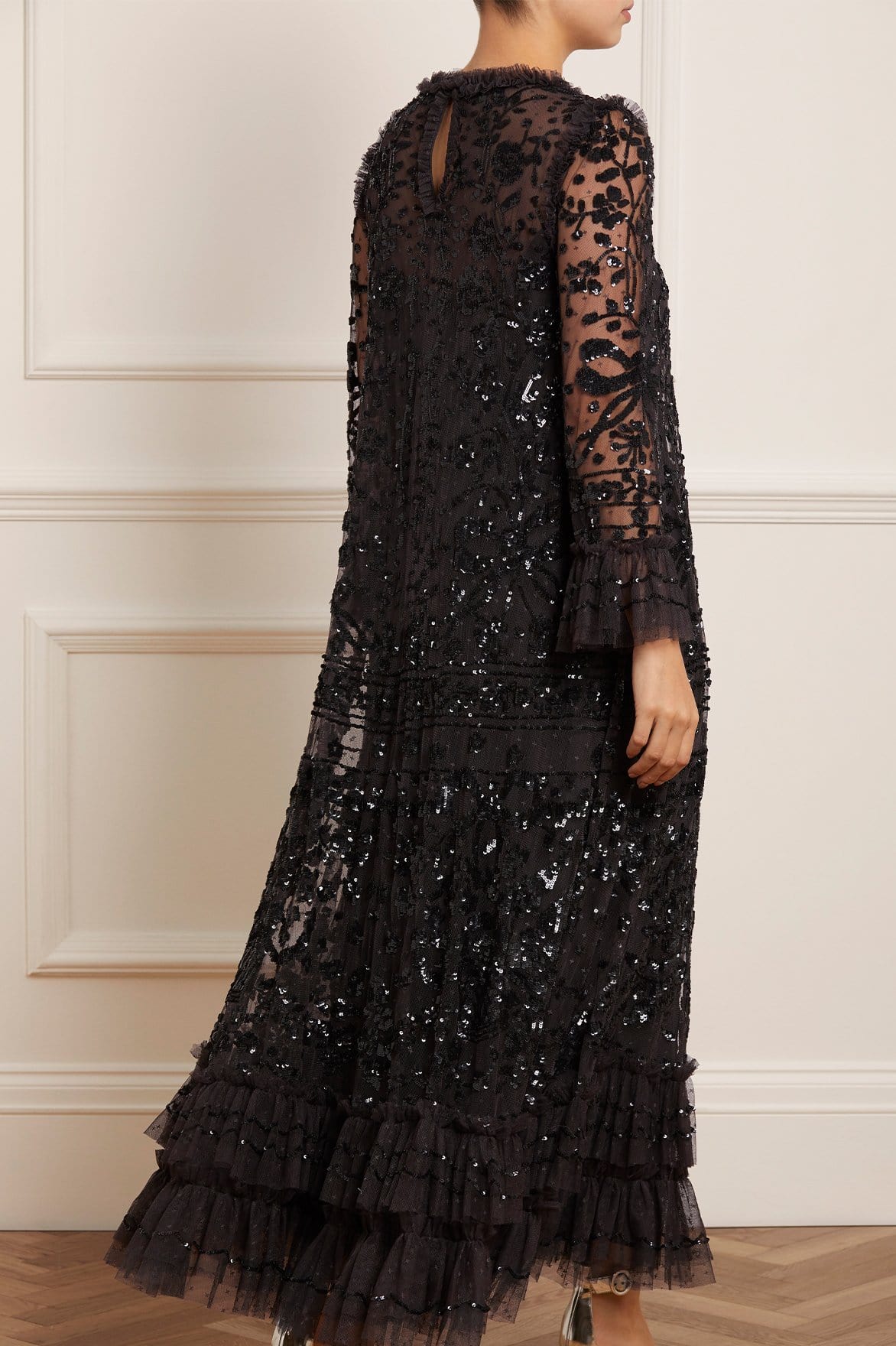 Needle & Thread Celia Long Sleeve Ankle Gown suknia czarna