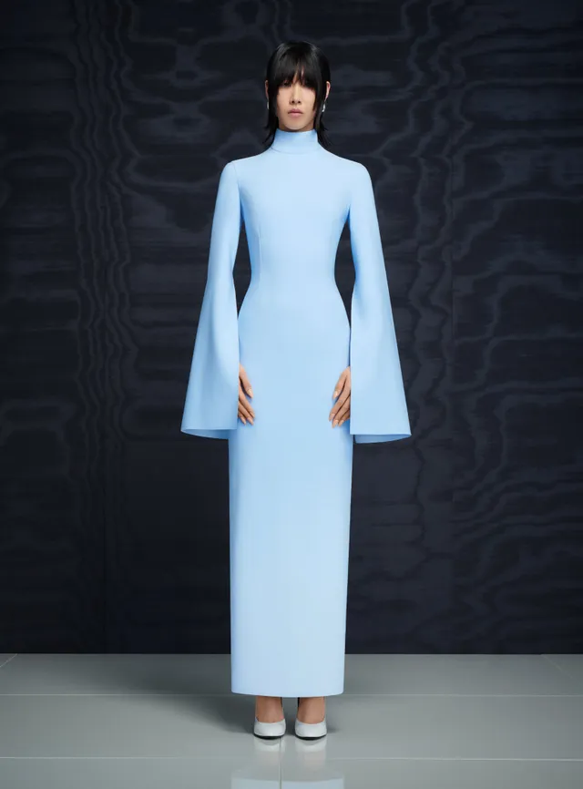 SOLACE LONDON Josefine sukienka maxi Ice Blue długi rękaw