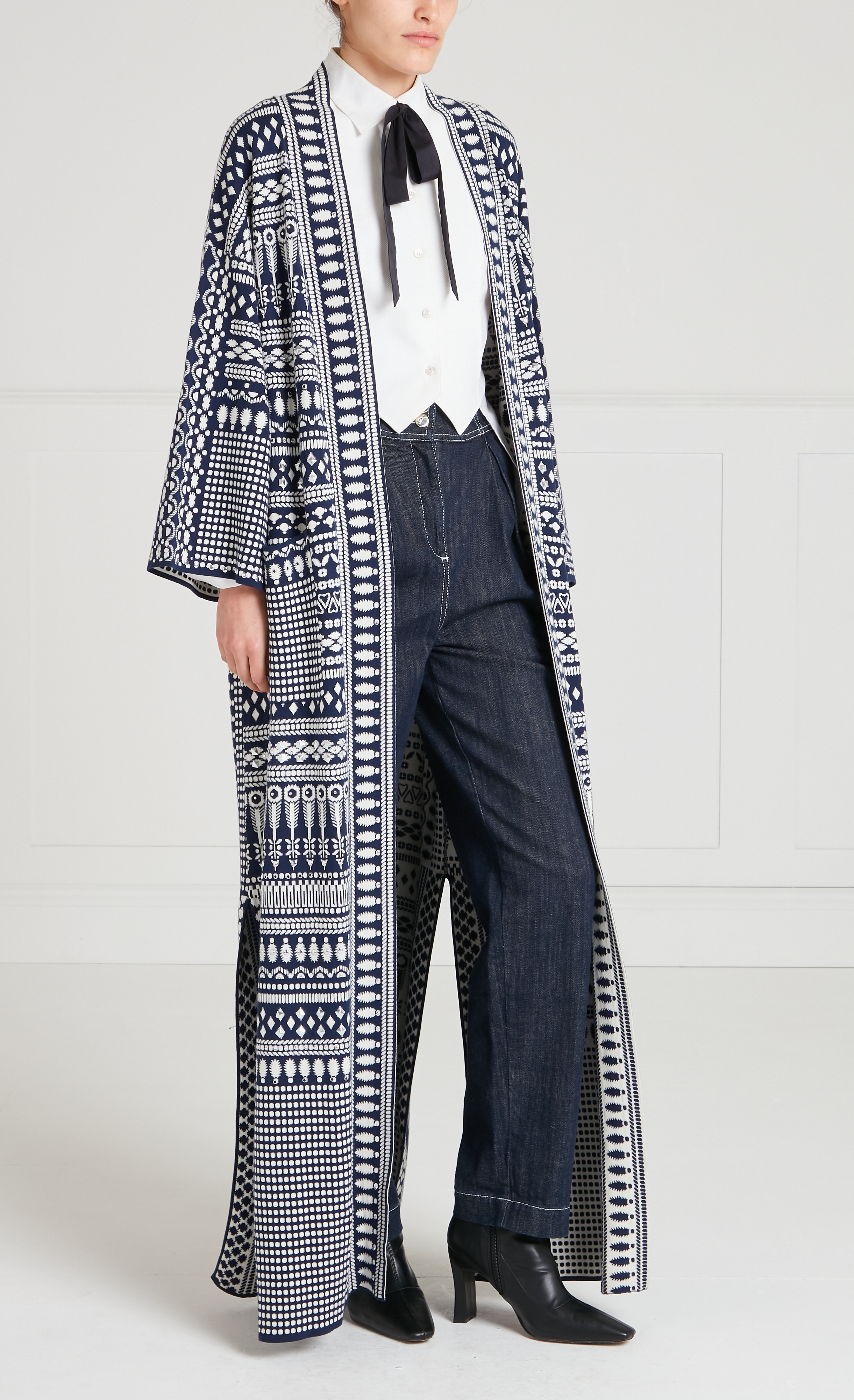 Temperley London Tlalli Knit Coat płaszcz navy silver długi