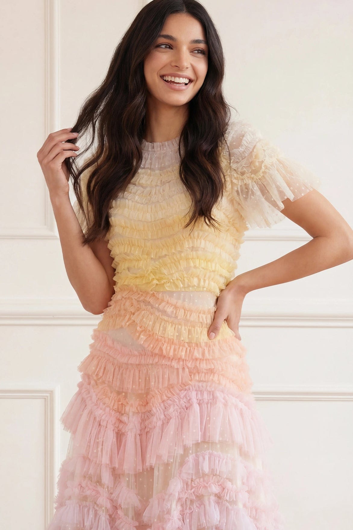 Needle & Thread Wild Rose Ombre Short Sleeve Gown suknia Multi tiulowa
