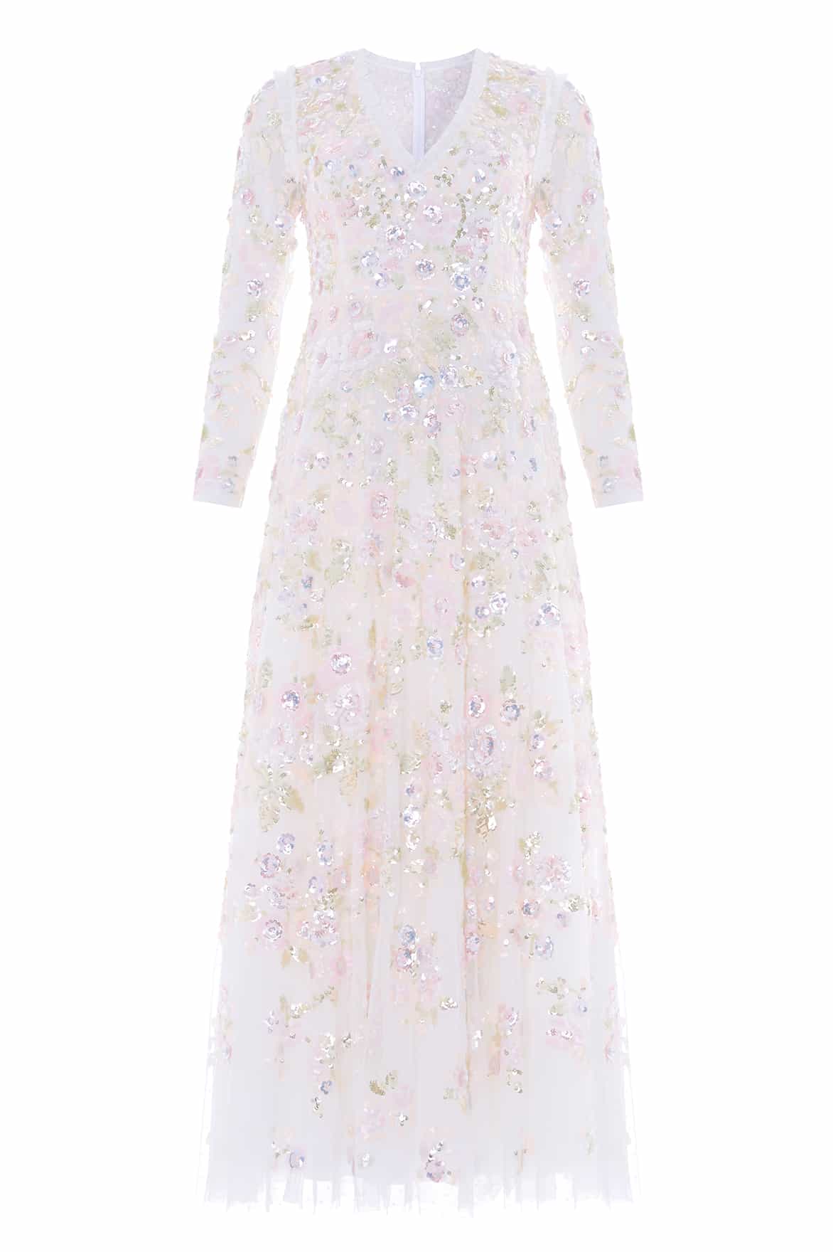 Needle & Thread Sequin Paradise V-Neck Gown suknia White