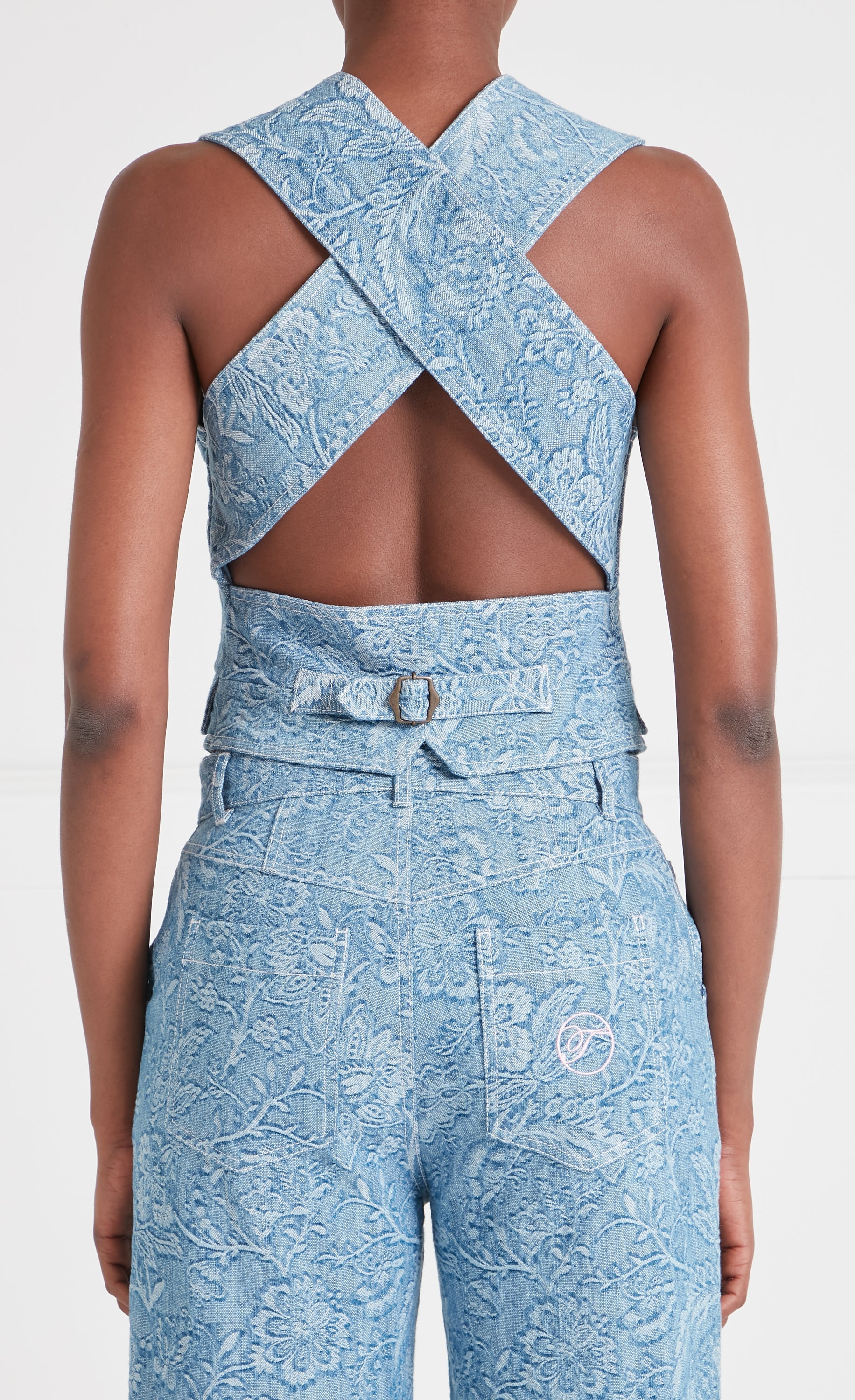 Temperley Francis kamizelka jeansowa Washed Blue kwiatowa