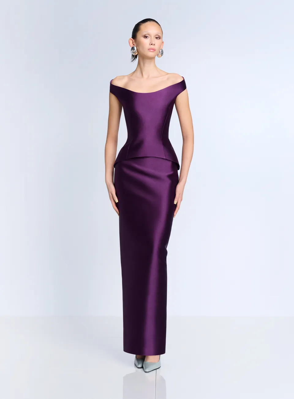 Solace London Pieta sukienka maxi Damson gorsetowa