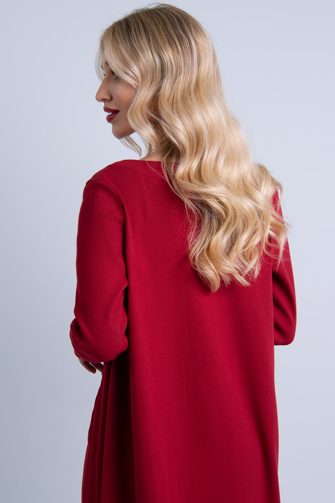 Nudyess Lily kardigan długi Red prążkowany