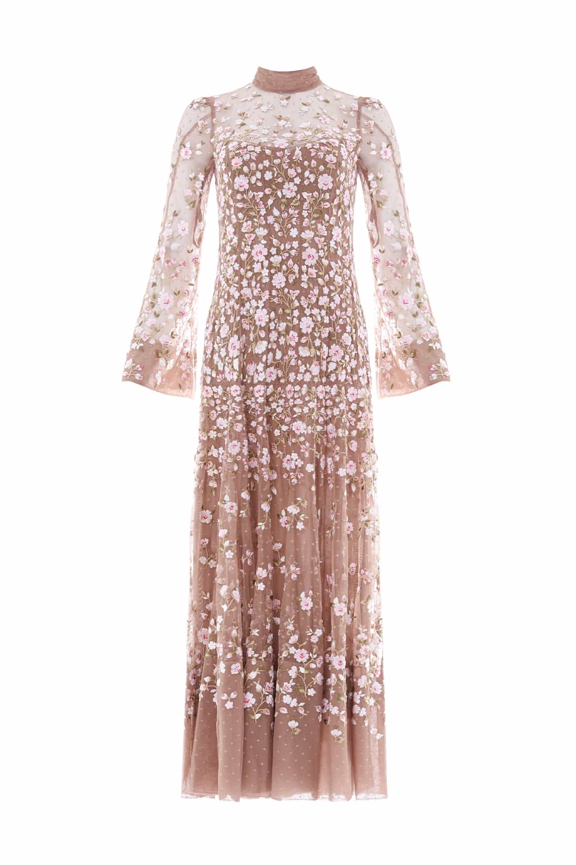 Needle & Thread Sylvia Rose sukienka wieczorowa Beige haftowana