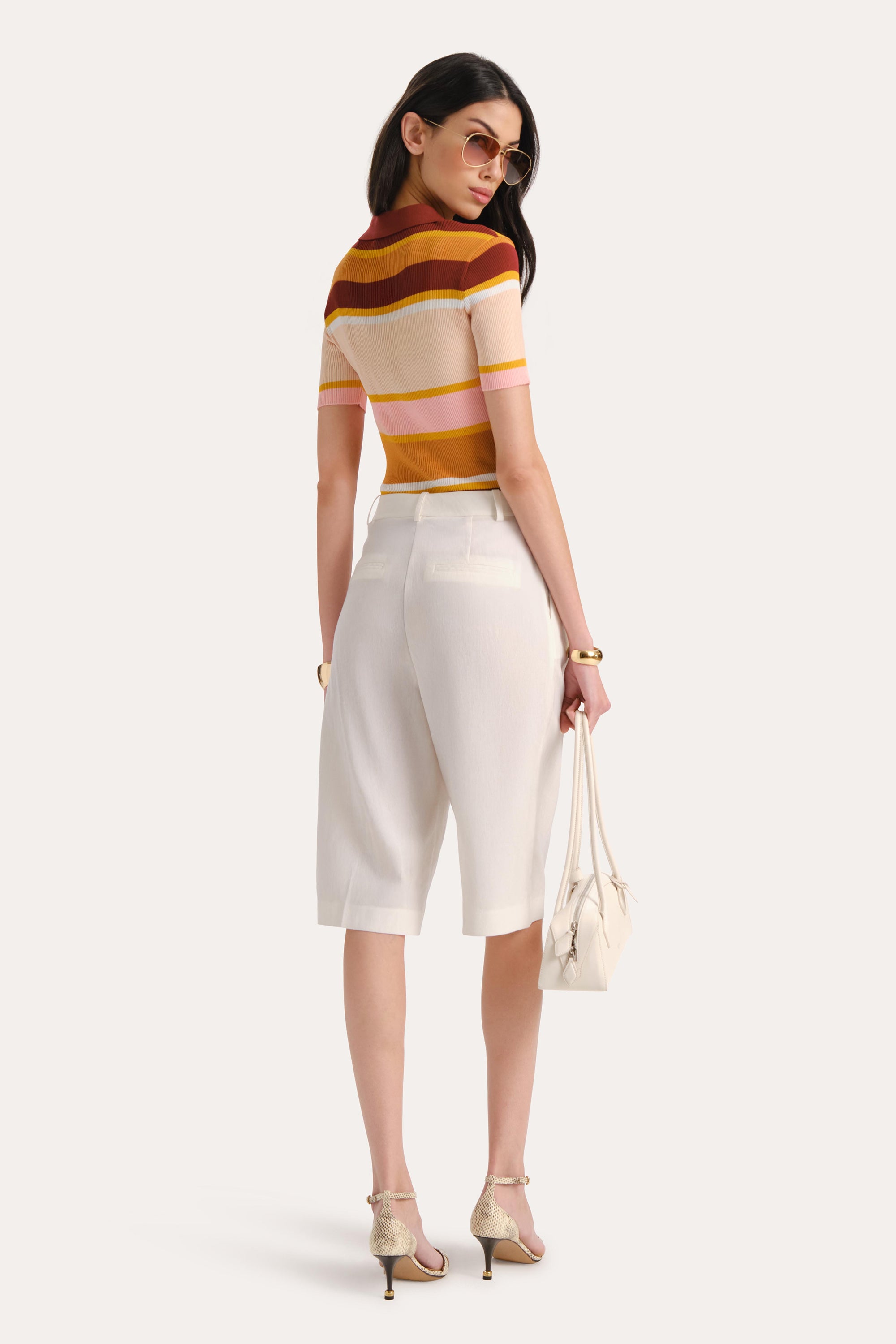 Elie Tahari Sylvie Striped Polo Shirt koszulka polo Multi Stripe
