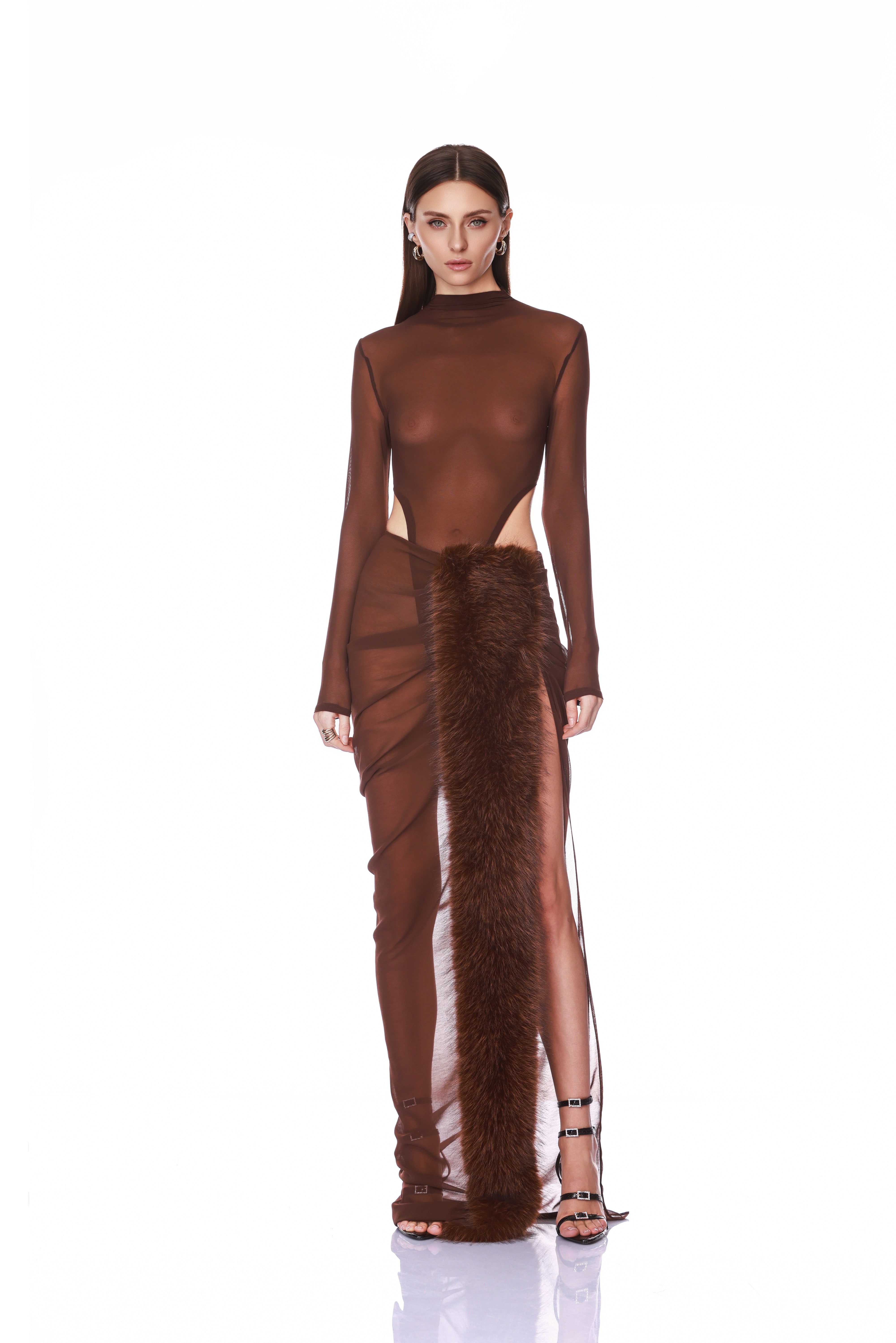 Bronx and Banco Chiffon spódnica maxi z futrem