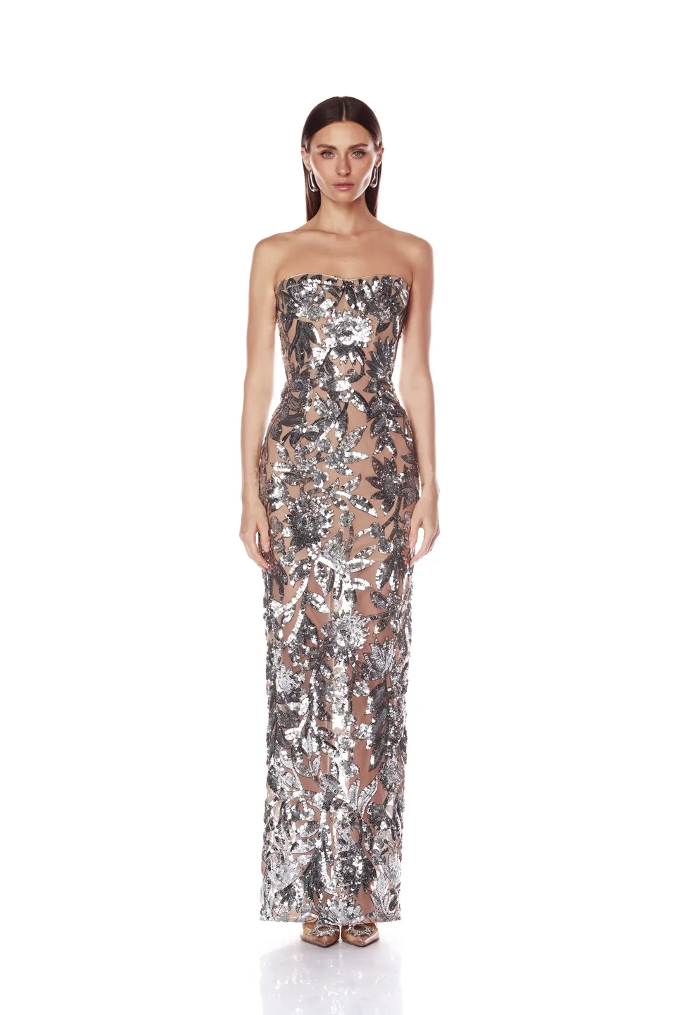 Bronx and Banco Dahlia Dark Silver Maxi sukienka cekinowa