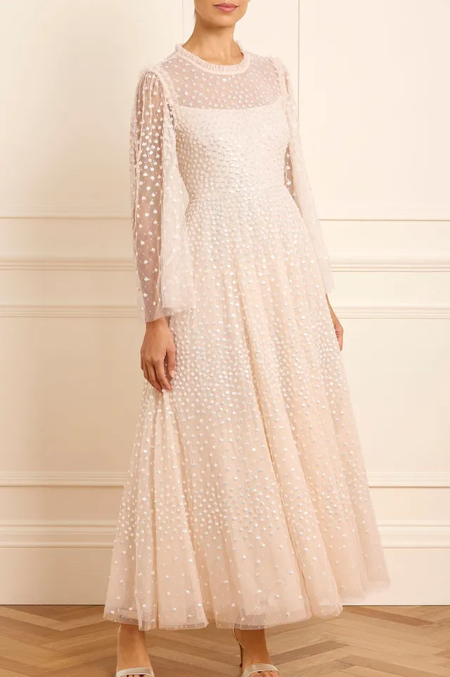 Needle & Thread Scatter Dot Ankle sukienka wieczorowa Cream cekiny
