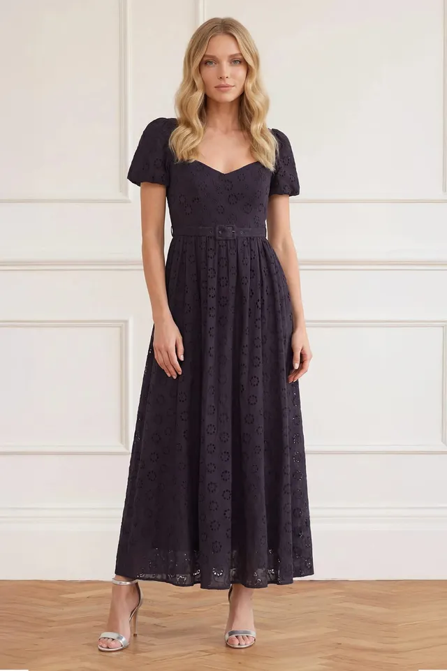 Needle & Thread Romilly Cotton Broderie Ankle Gown sukienka czarna