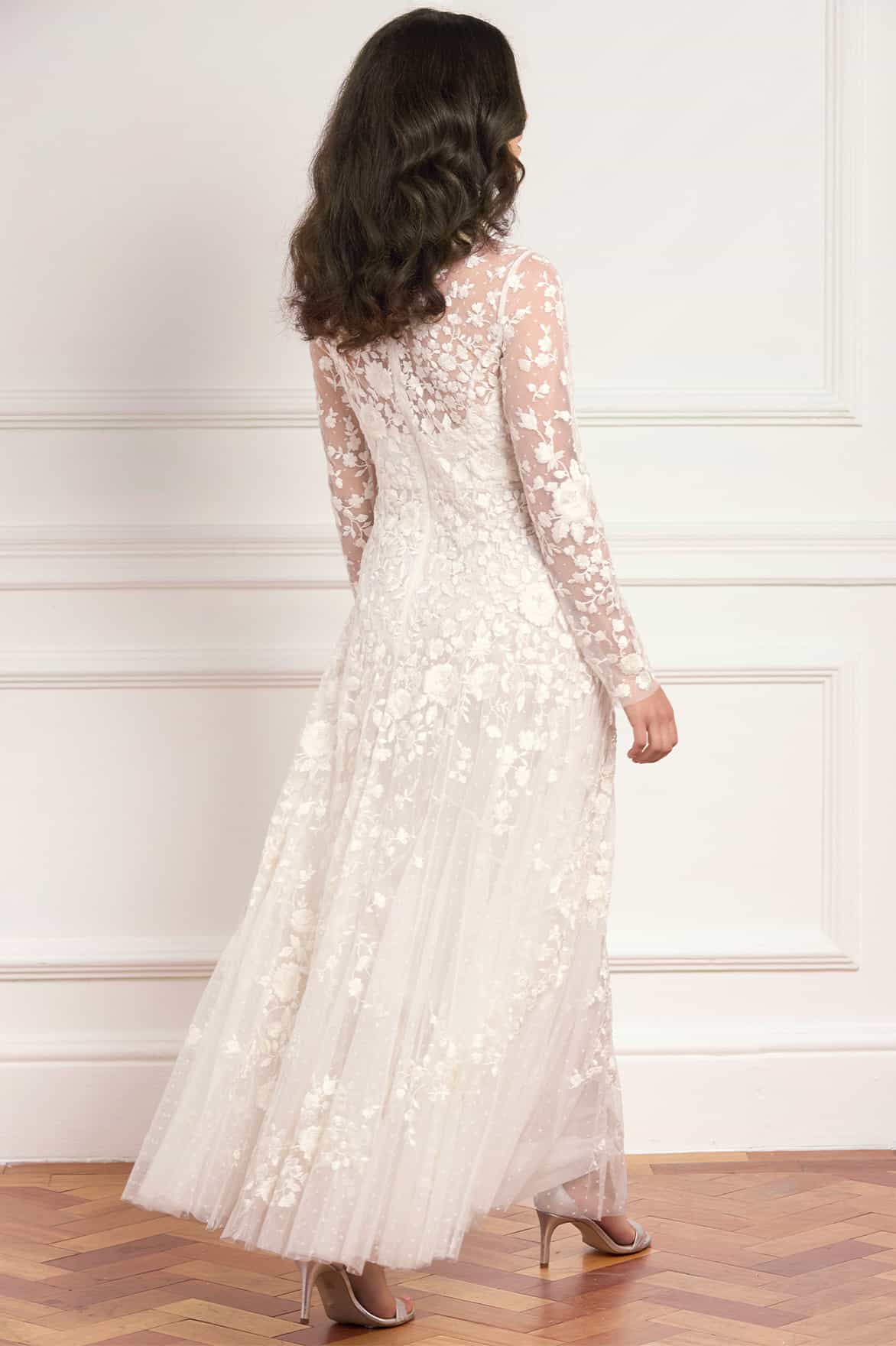 Needle & Thread Rosa Round Neck Ankle Gown sukienka biała haft