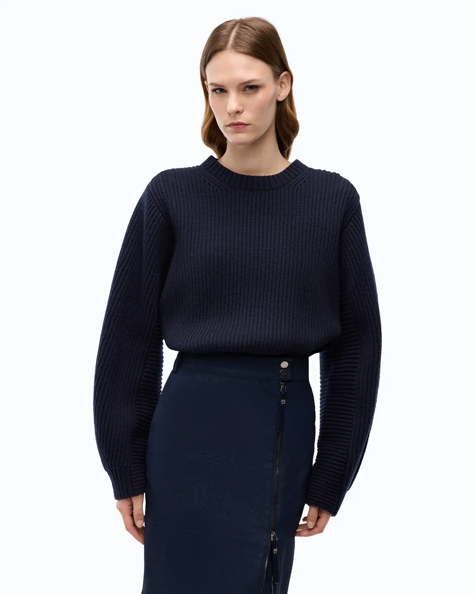 Pinko Sweter z mieszanki wełny ściągaczowy niebieski