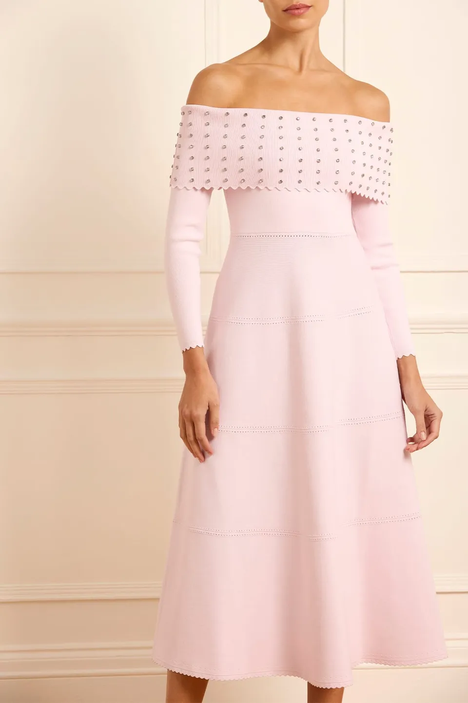 Needle & Thread Bardot Knit suknia dzianinowa Pink z kryształkami