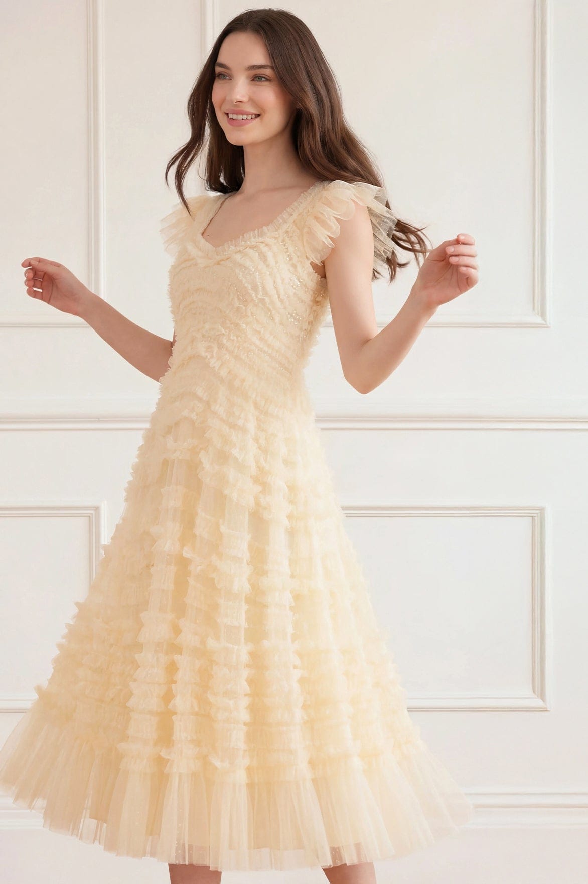 Needle & Thread Amara Backless Ballerina sukienka Lemon