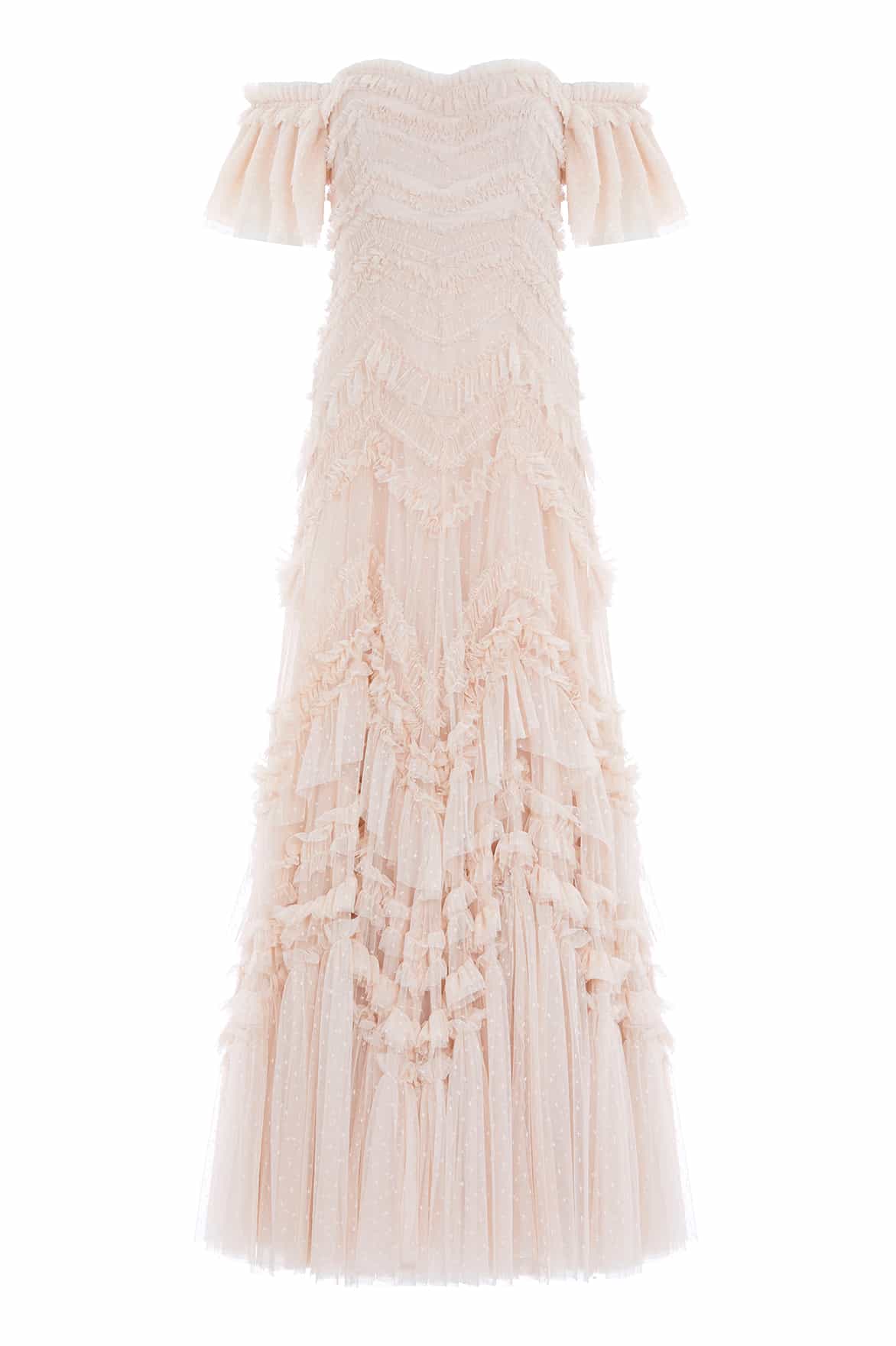 Needle & Thread Elia Off-Shoulder Gown suknia Beige tiul