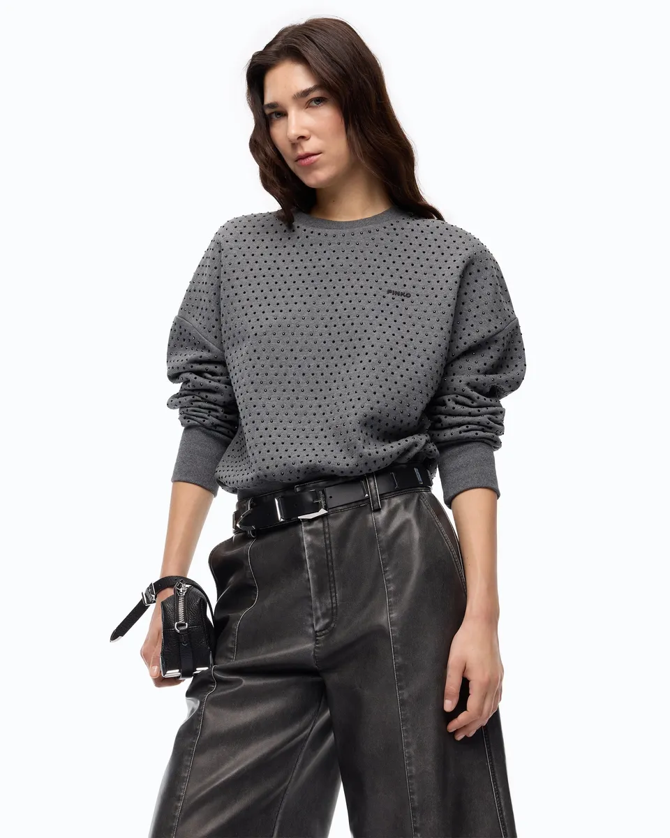Pinko Monaci Sweater sweter dresowy szary w kryształki