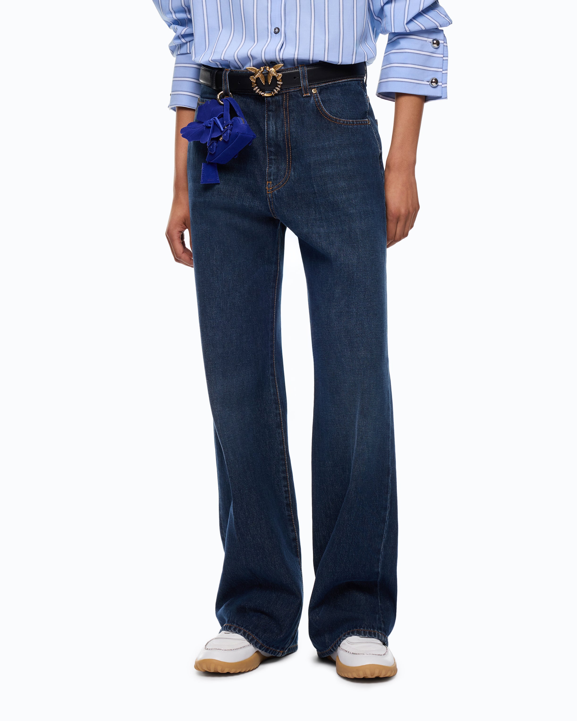 Pinko Wanda Wide Leg dżinsy wide leg niebieskie kant