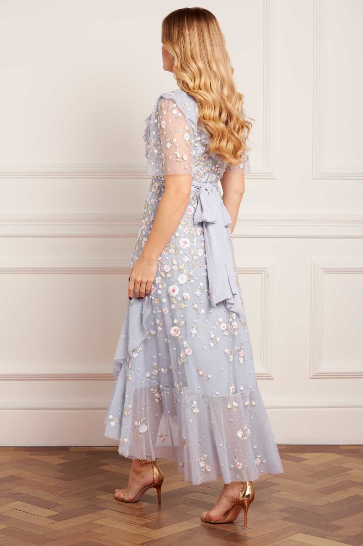 Needle & Thread Ethereal Blooms Frill Ankle Gown błękitna