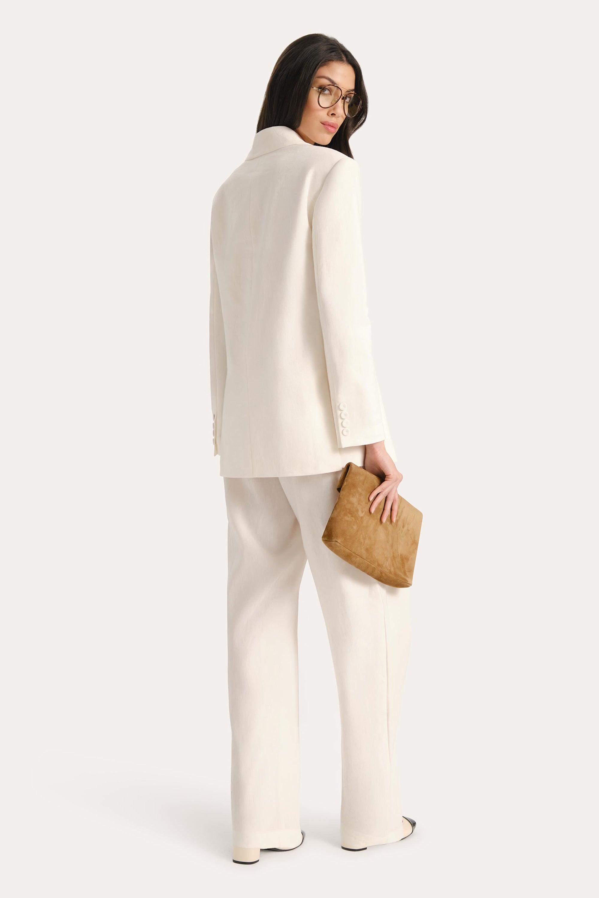 Elie Tahari Naomi spodnie lniane balloon Fresh Pearl