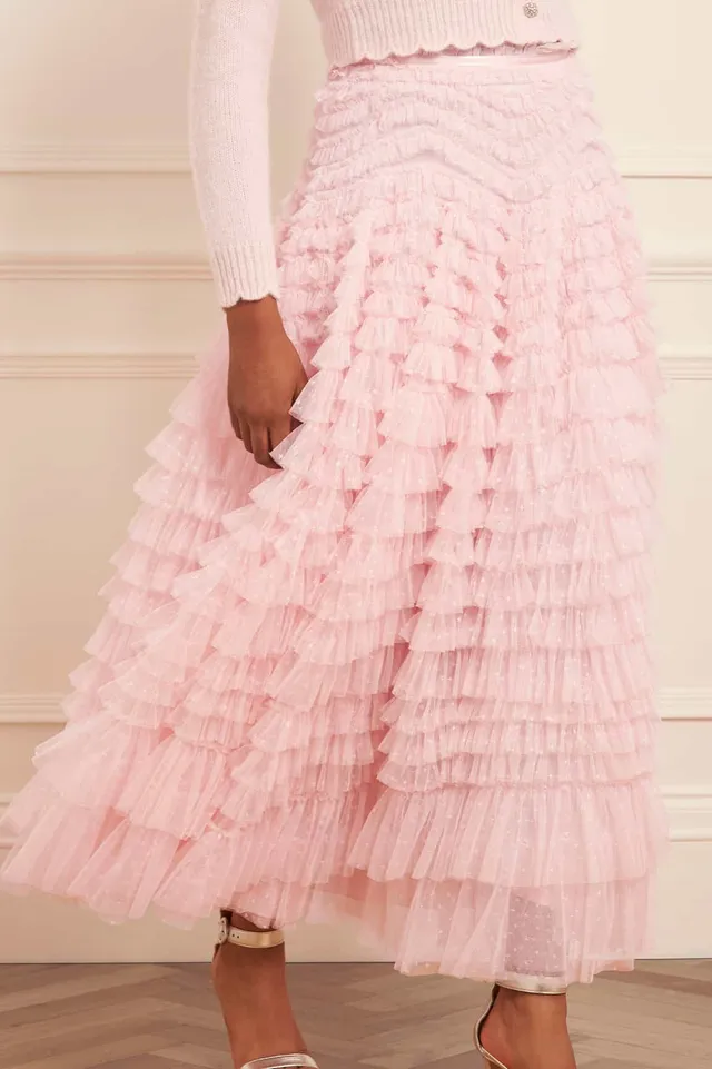Needle & Thread Hattie Ruffle Ankle Skirt spódnica różowa