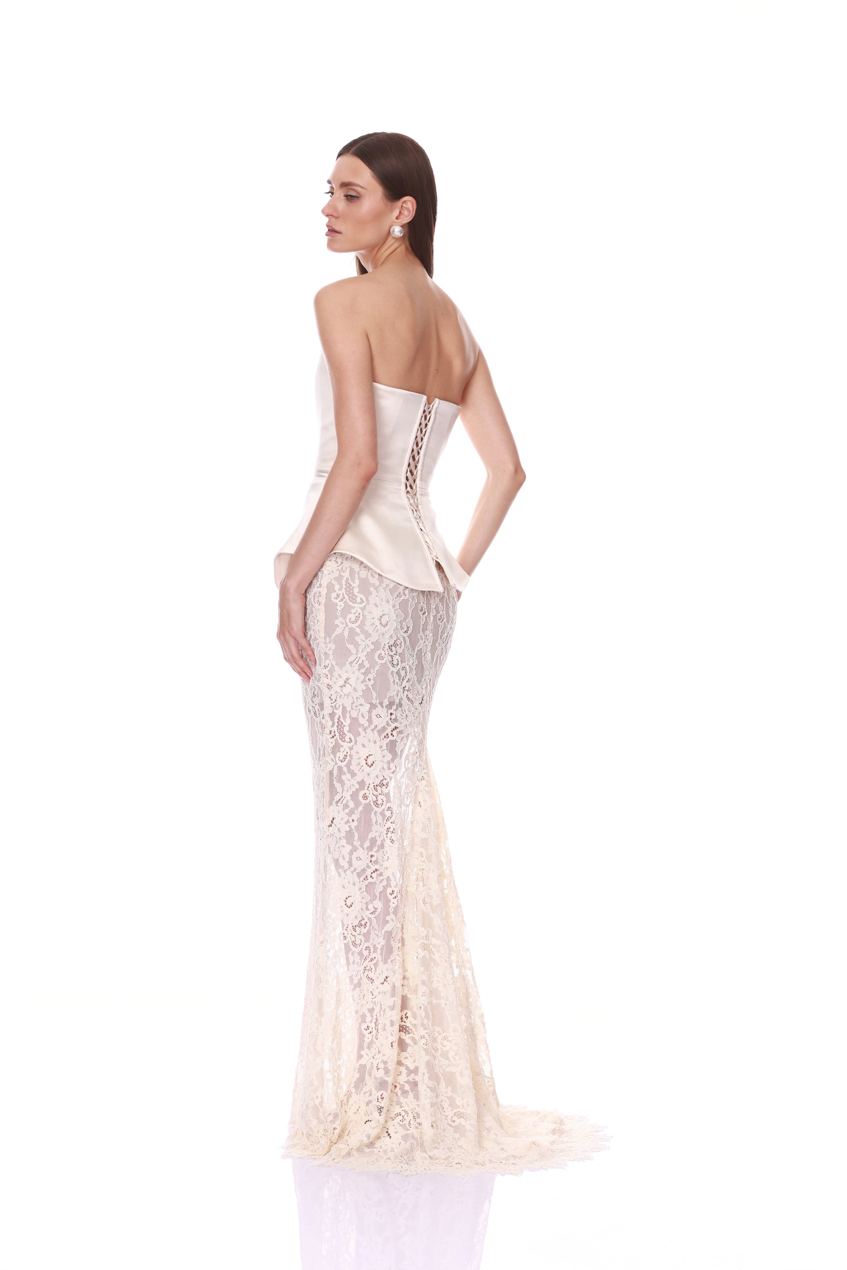Bronx and Banco Strapless Satin Lace komplet maxi biały